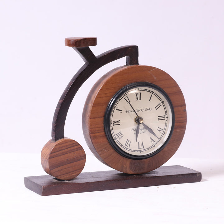 Bicycle Inspired Handmade Teak wood Desk Clock Clock