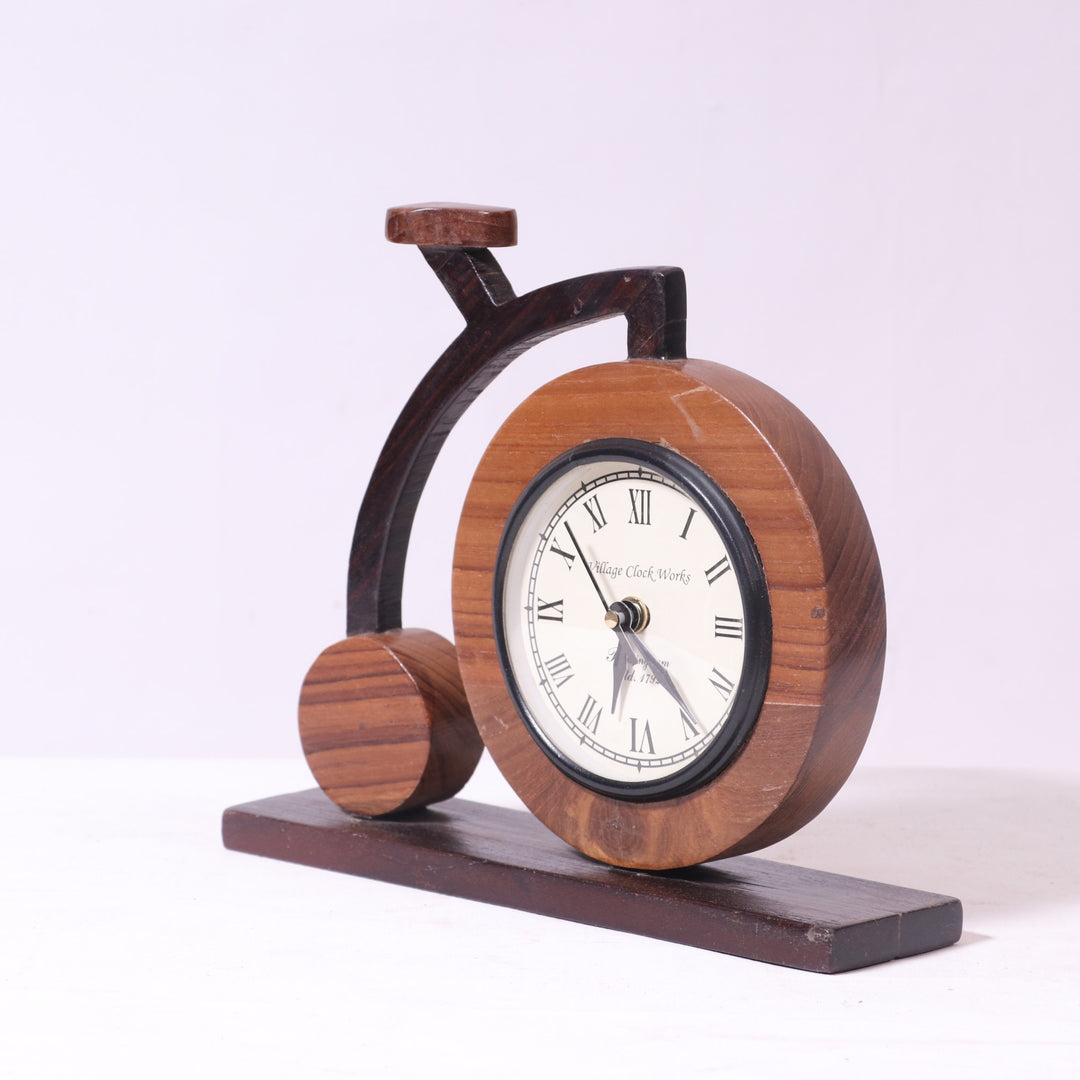 Bicycle Inspired Handmade Teak wood Desk Clock Clock