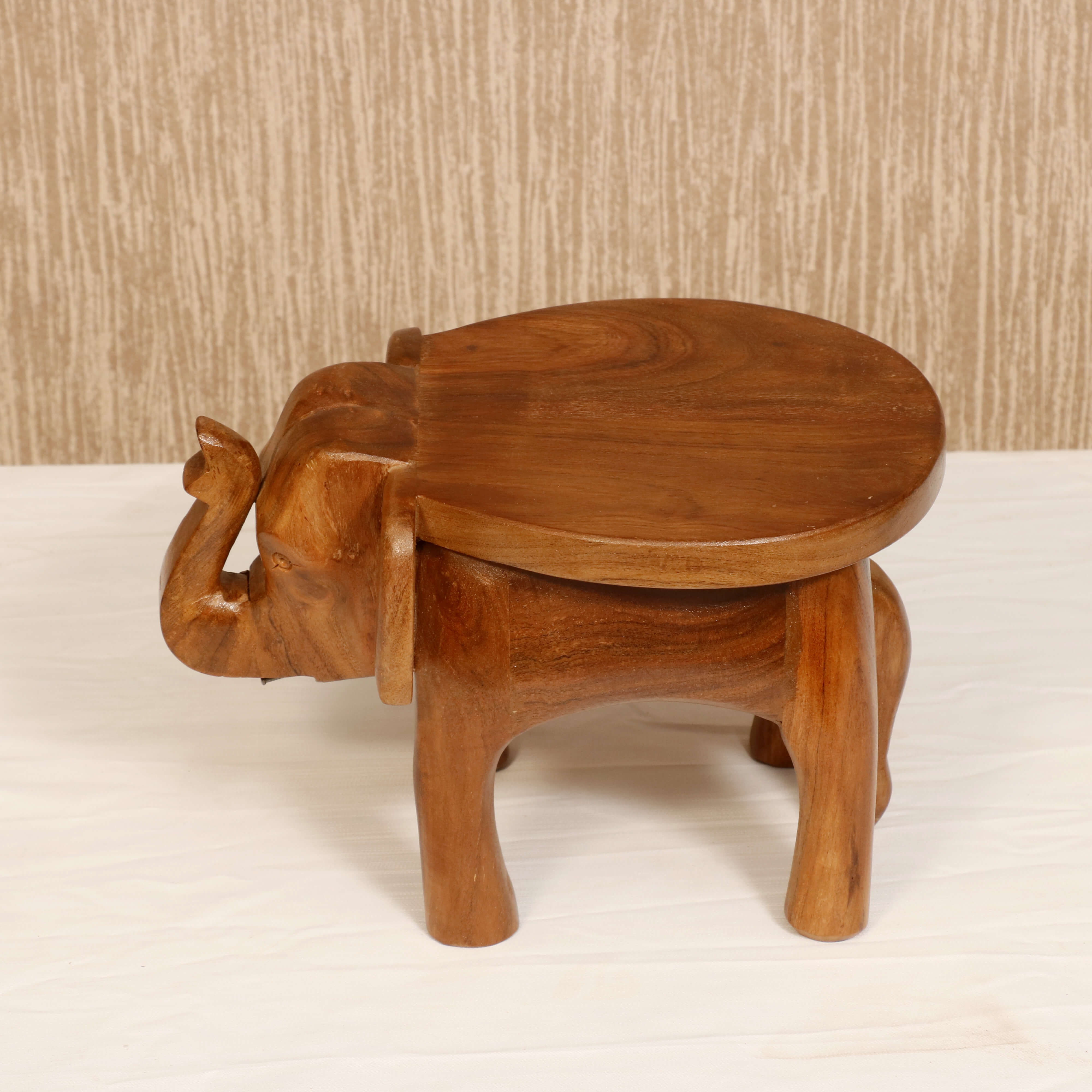 Wooden Tone Elephant Table Stand Animal Figurine