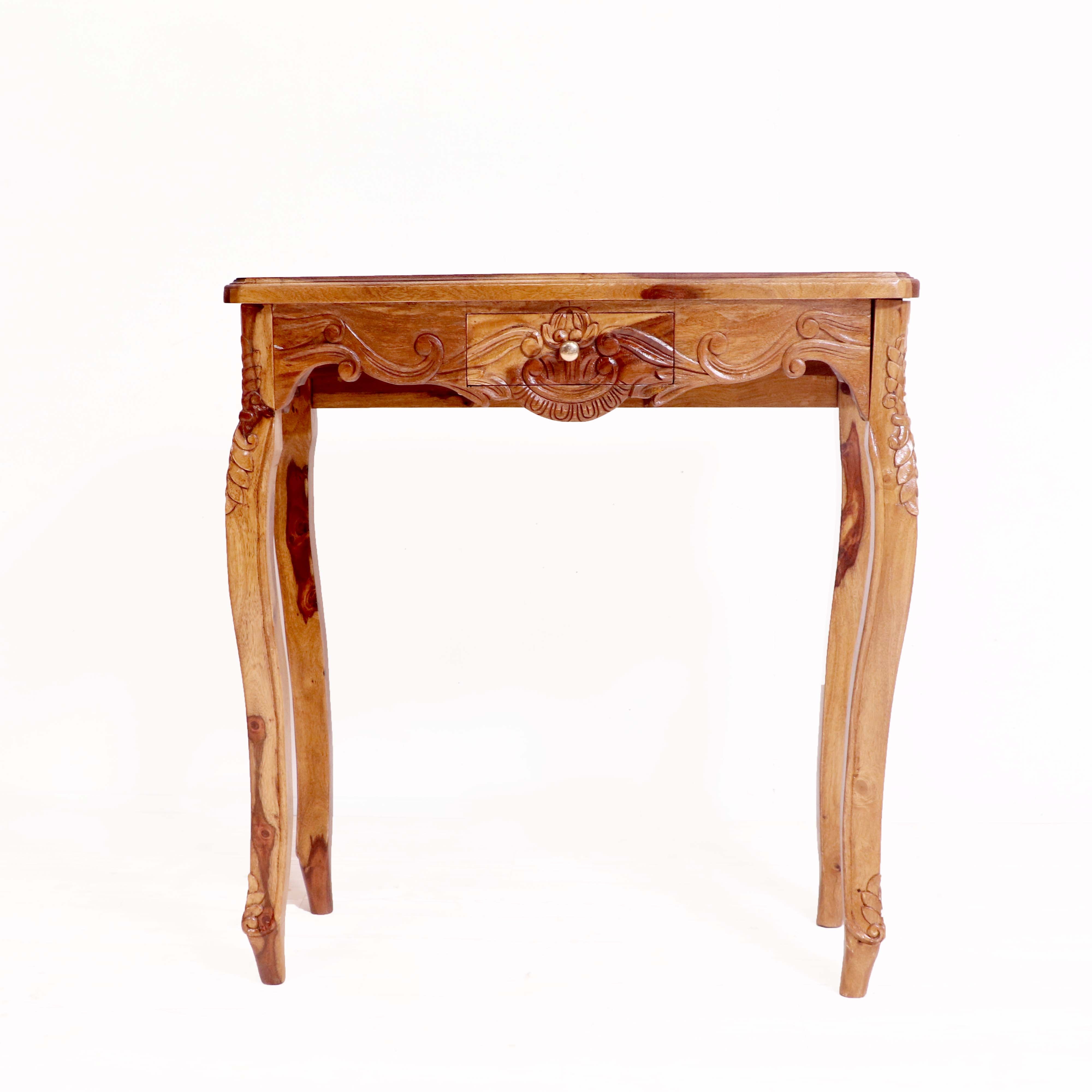 Sheesham Fusion Style carved console table with Drawer Console Table