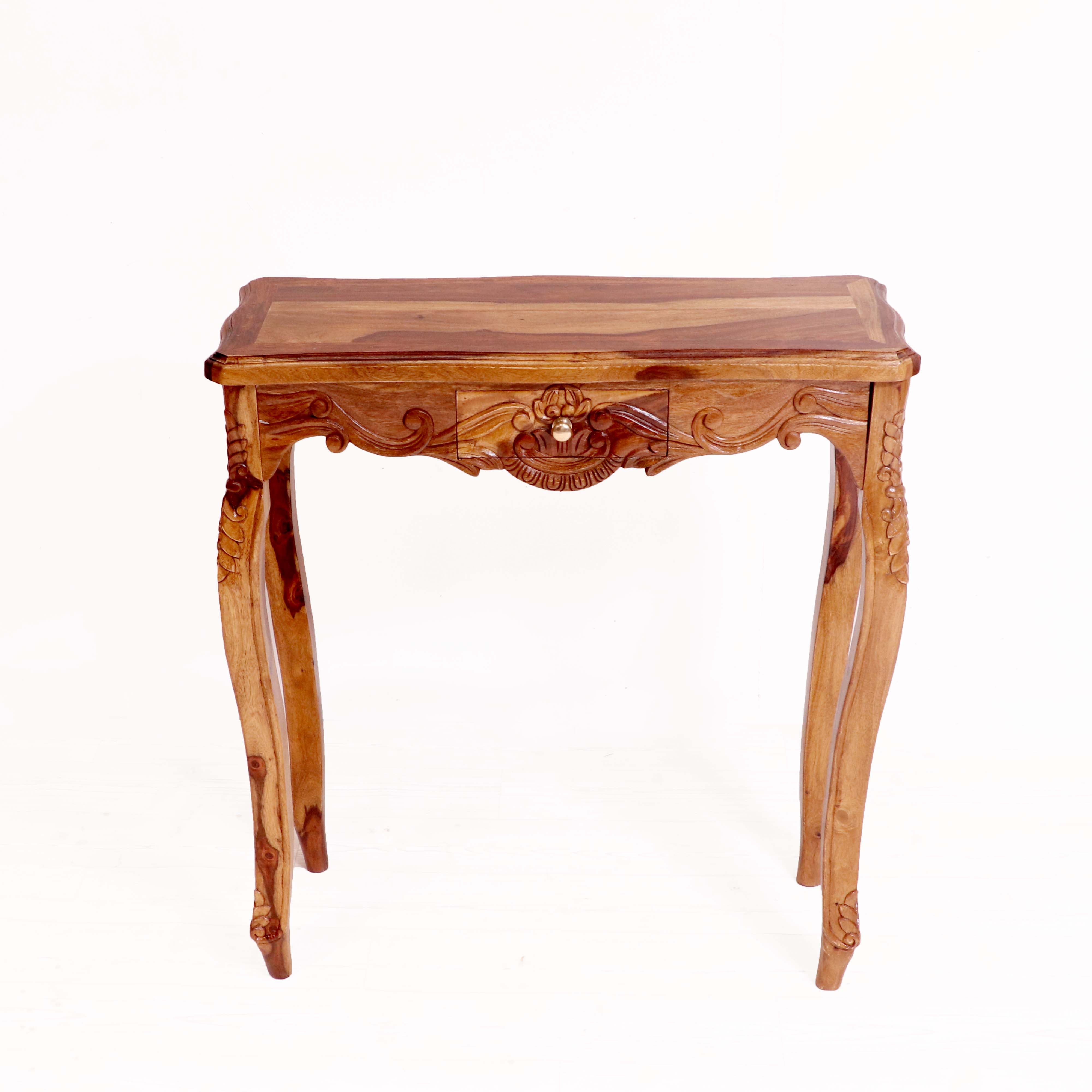 Sheesham Fusion Style carved console table with Drawer Console Table