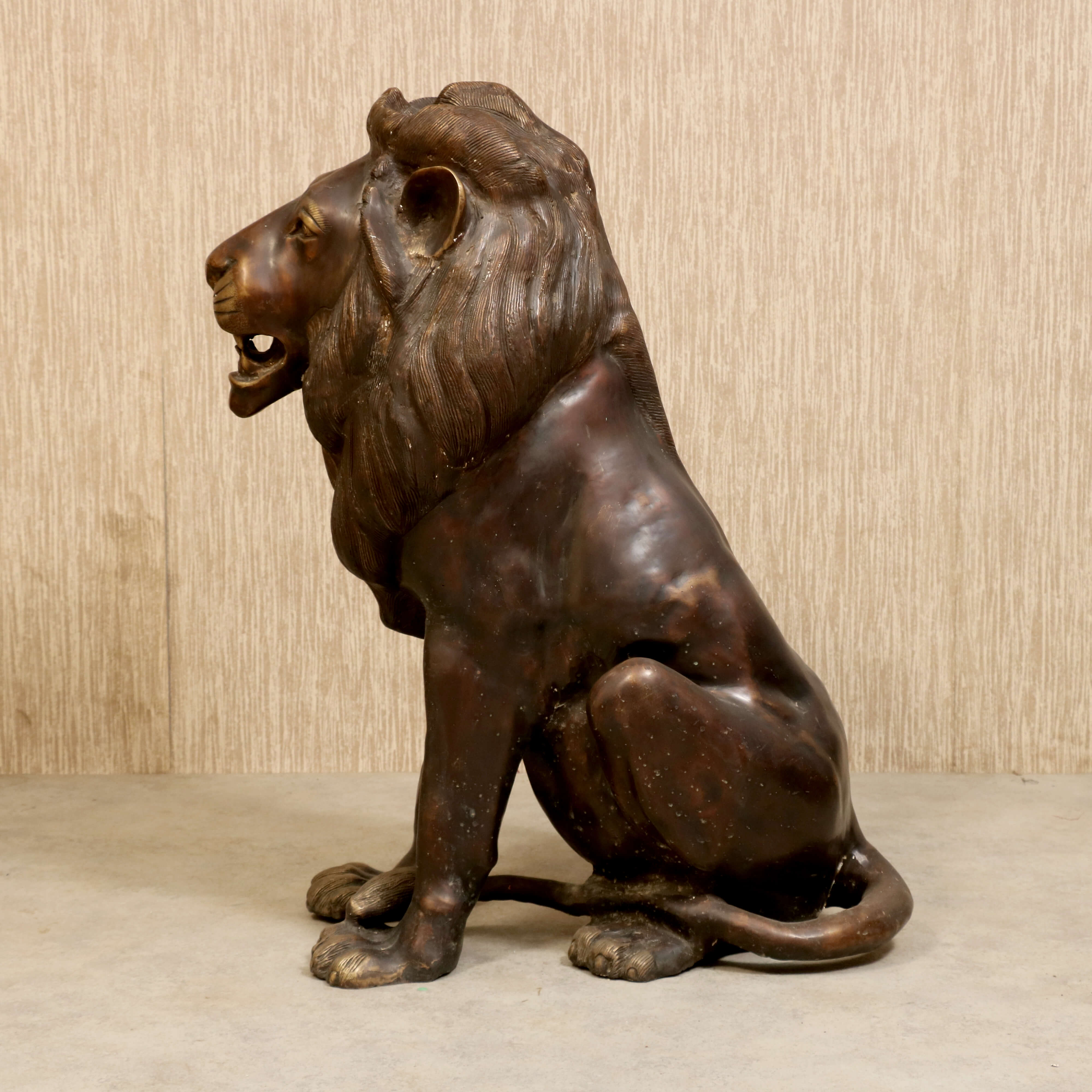 Life-Sized Brass Lion Animal Figurine