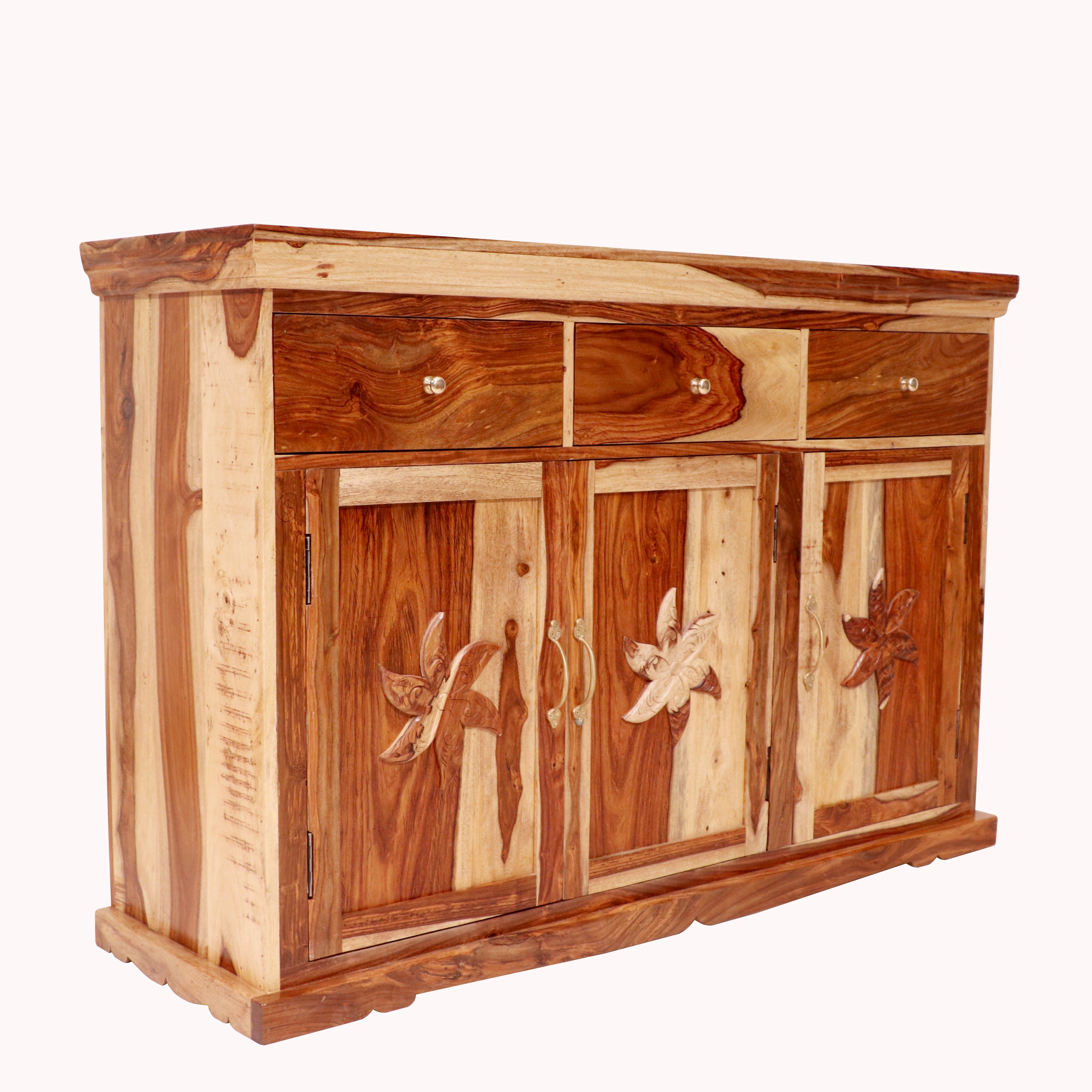 Sheesham wood honey tone 3 door multi purpose sideboard Cupboard