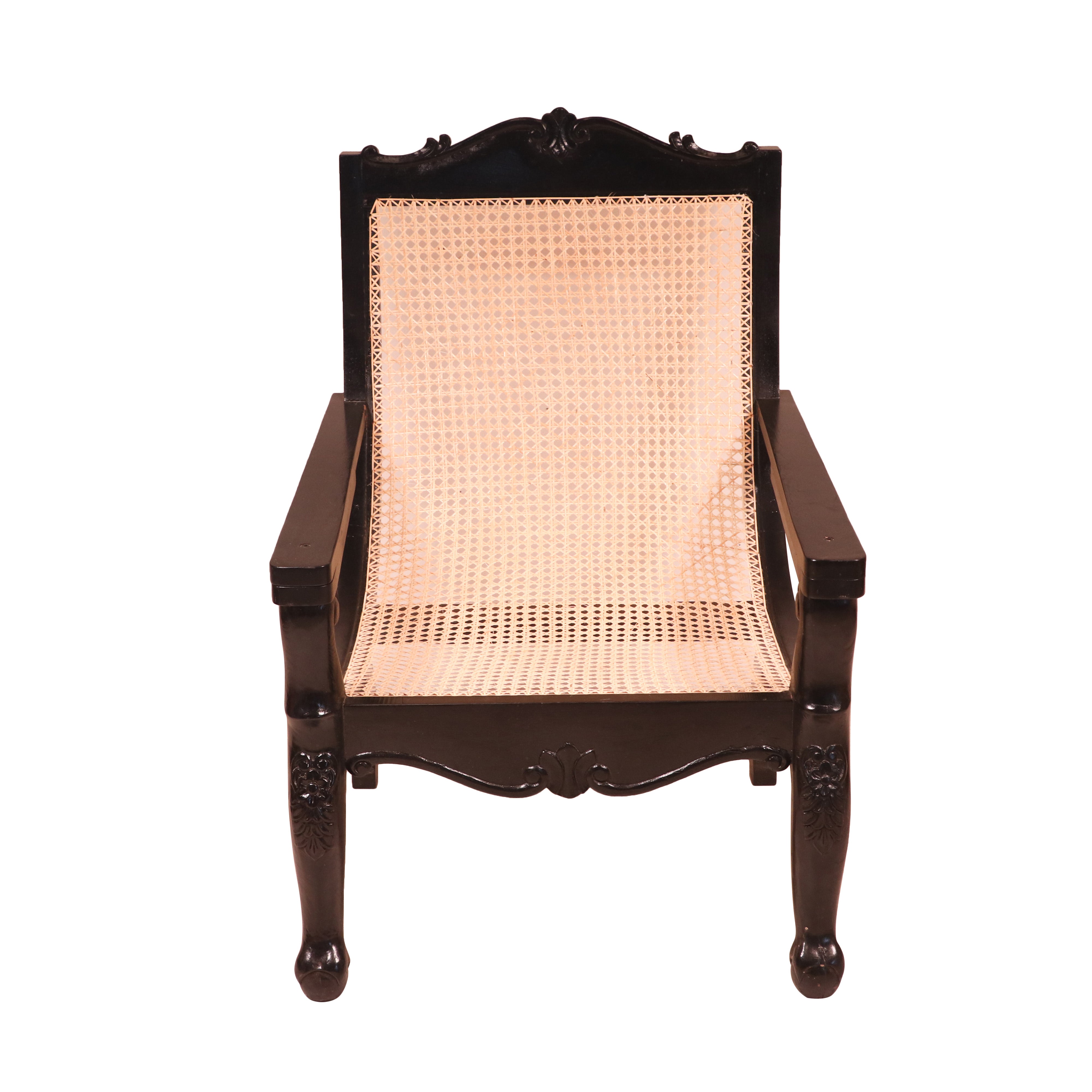Dark polished Teak wood cane back easy Planters chair Easy Chair