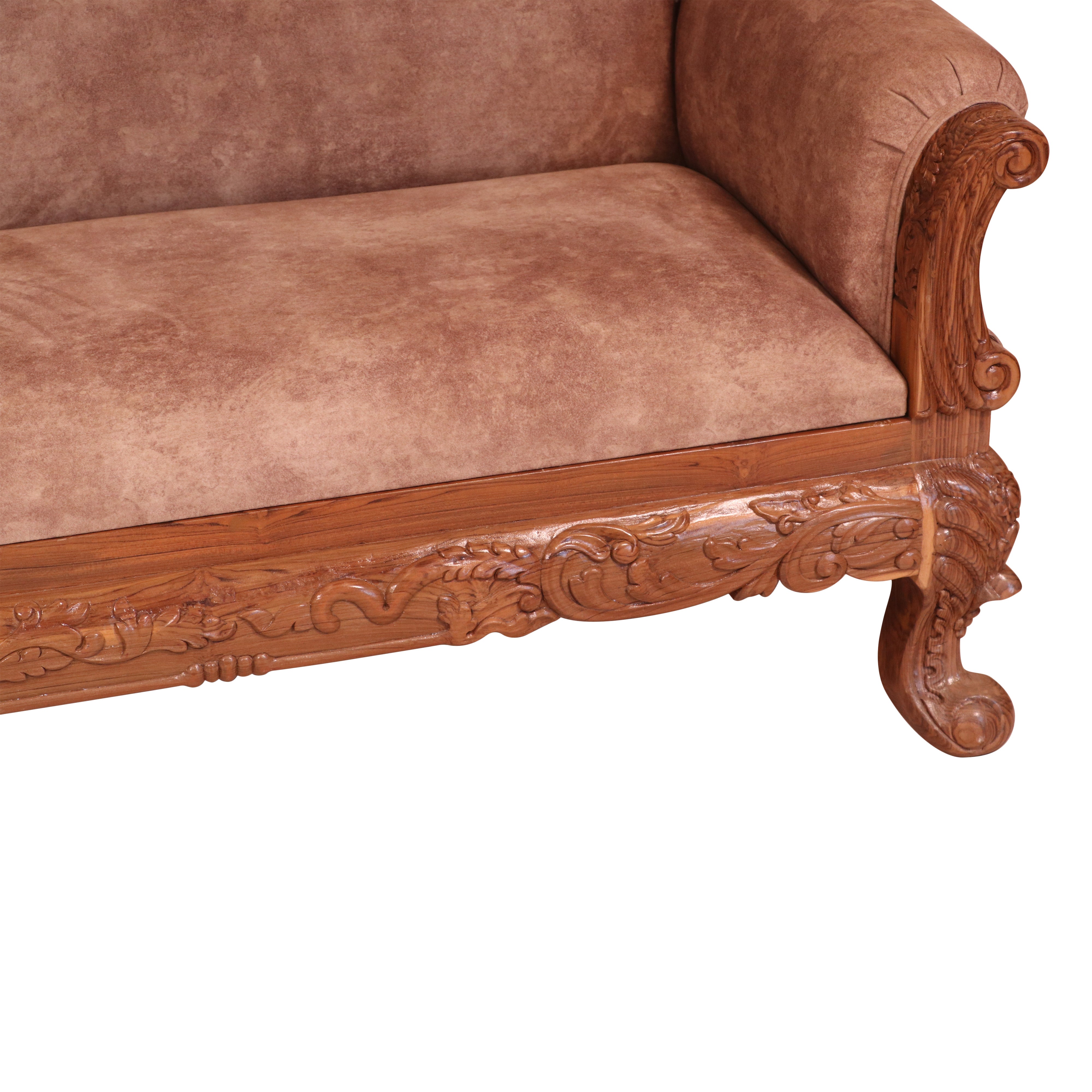 Light finish Royal Carved Teak wood 3 Seater Sofa Sofa