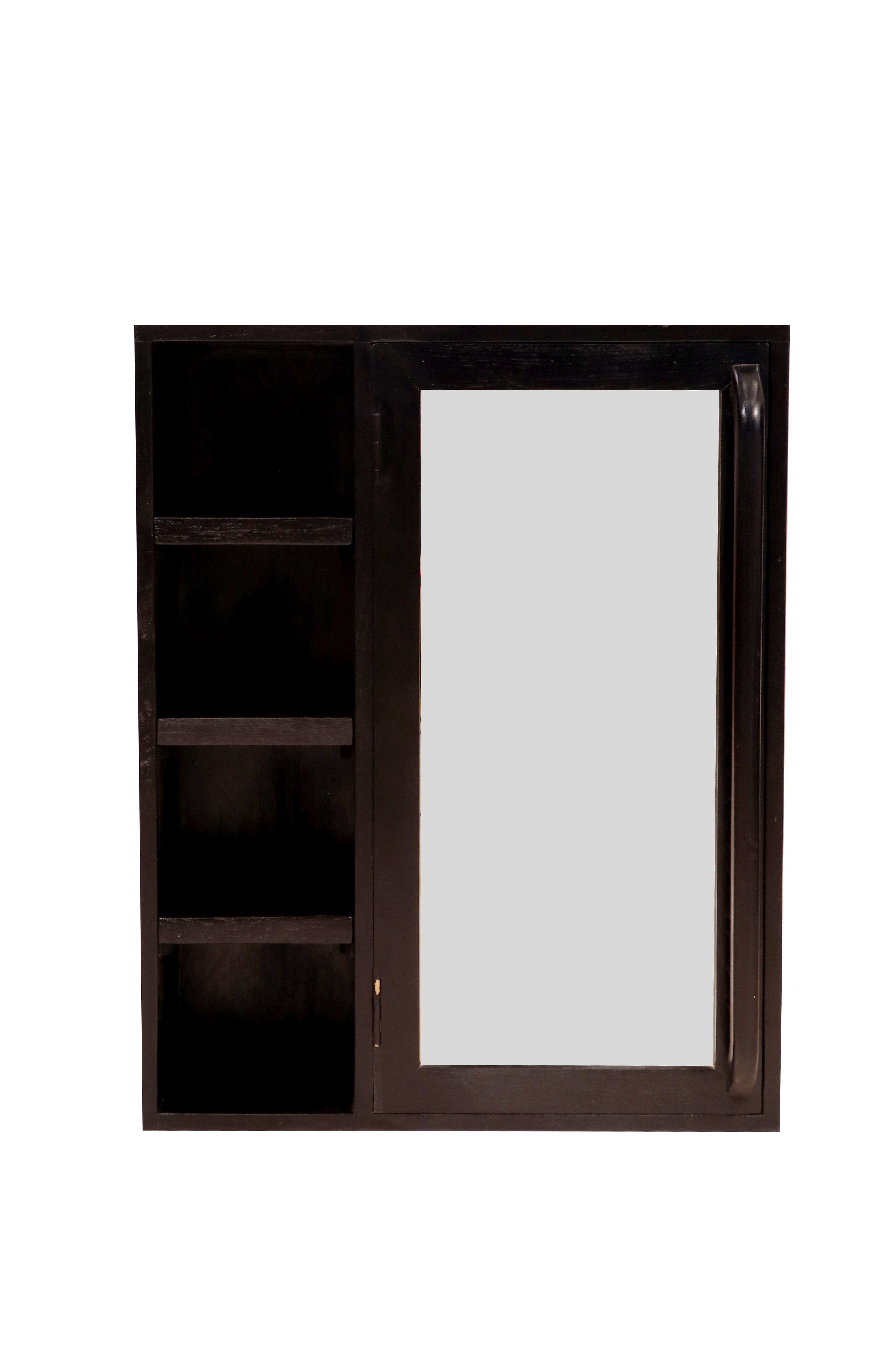 Denver Dark Polished Handmade Mirror & Wooden Wall Cabinet for Home Wall Cabinet