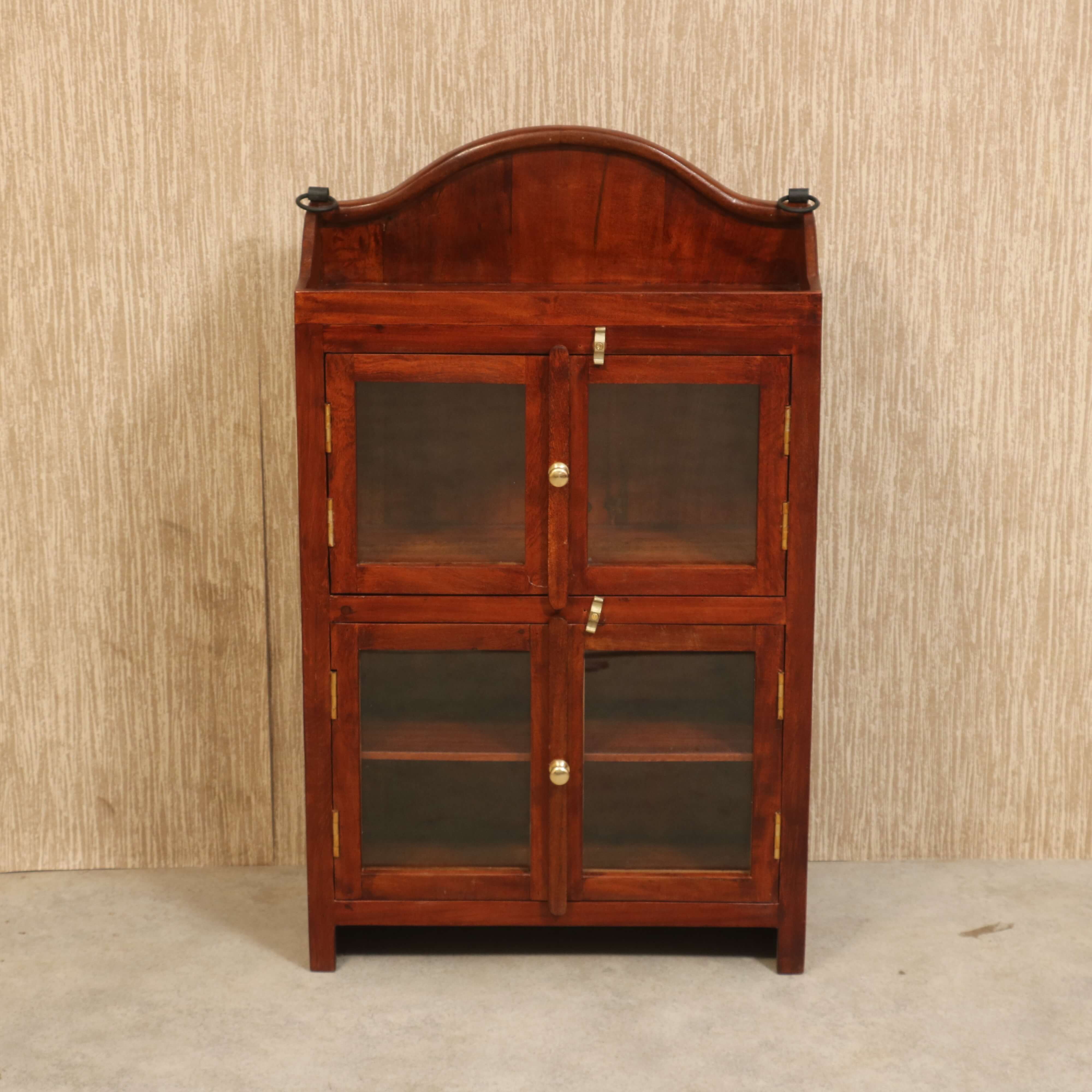 Two Partition + 1 Shelf at Down + 1 Tray Simple Glass and Wooden Cabinet Wall Cabinet