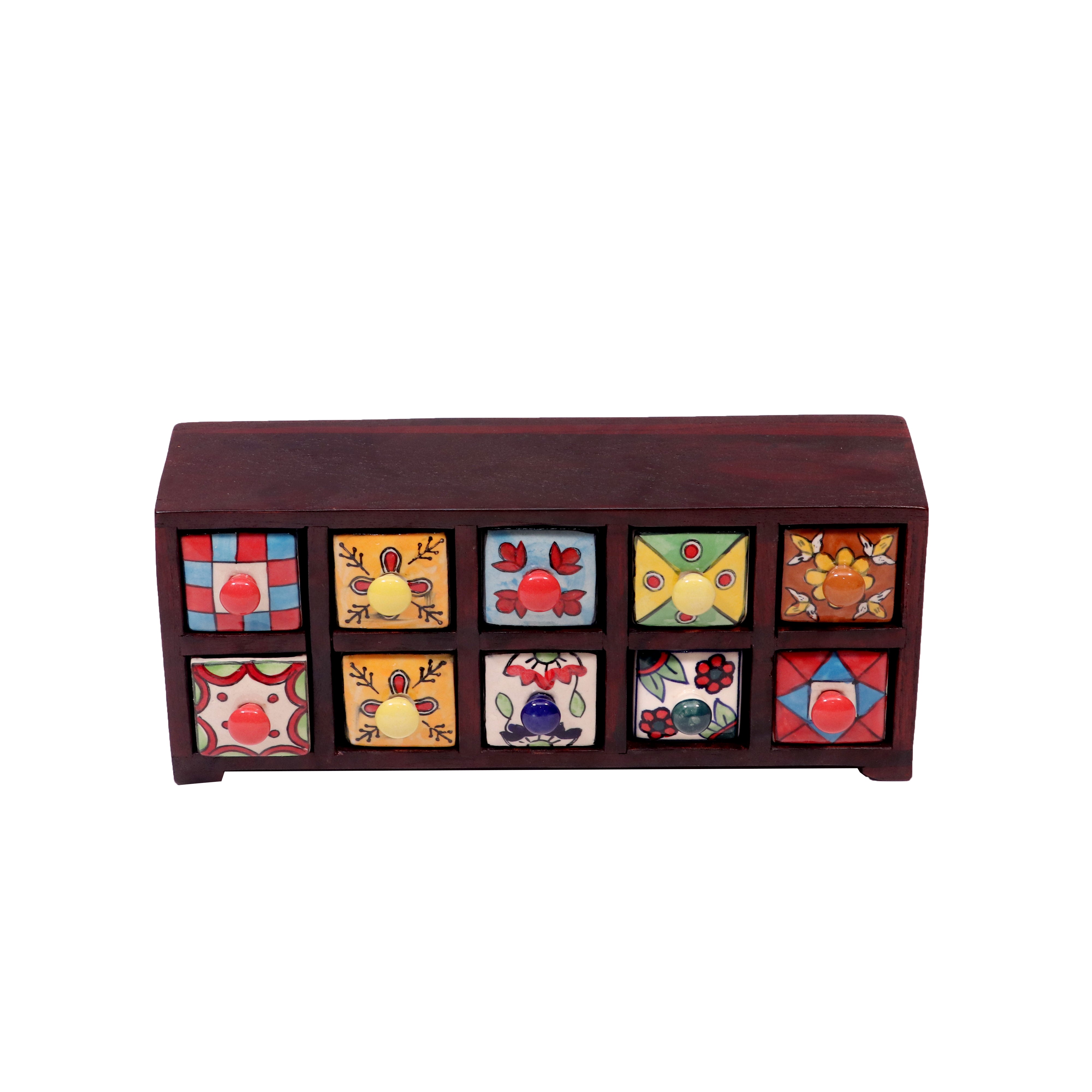 10 drawers double row ceramic miniature chest -(Mahogany Touch) Desk Organizer