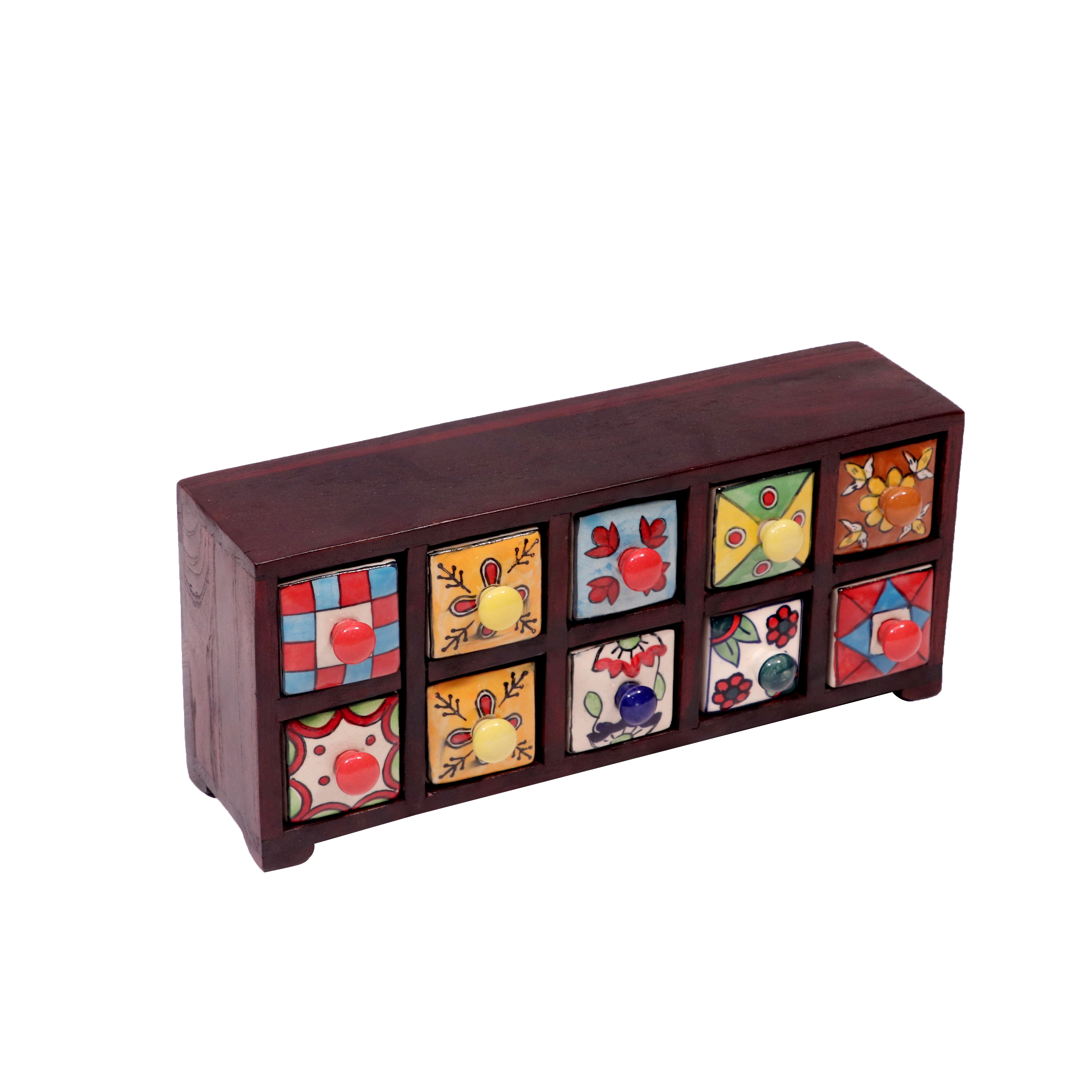 10 drawers double row ceramic miniature chest -(Mahogany Touch) Desk Organizer
