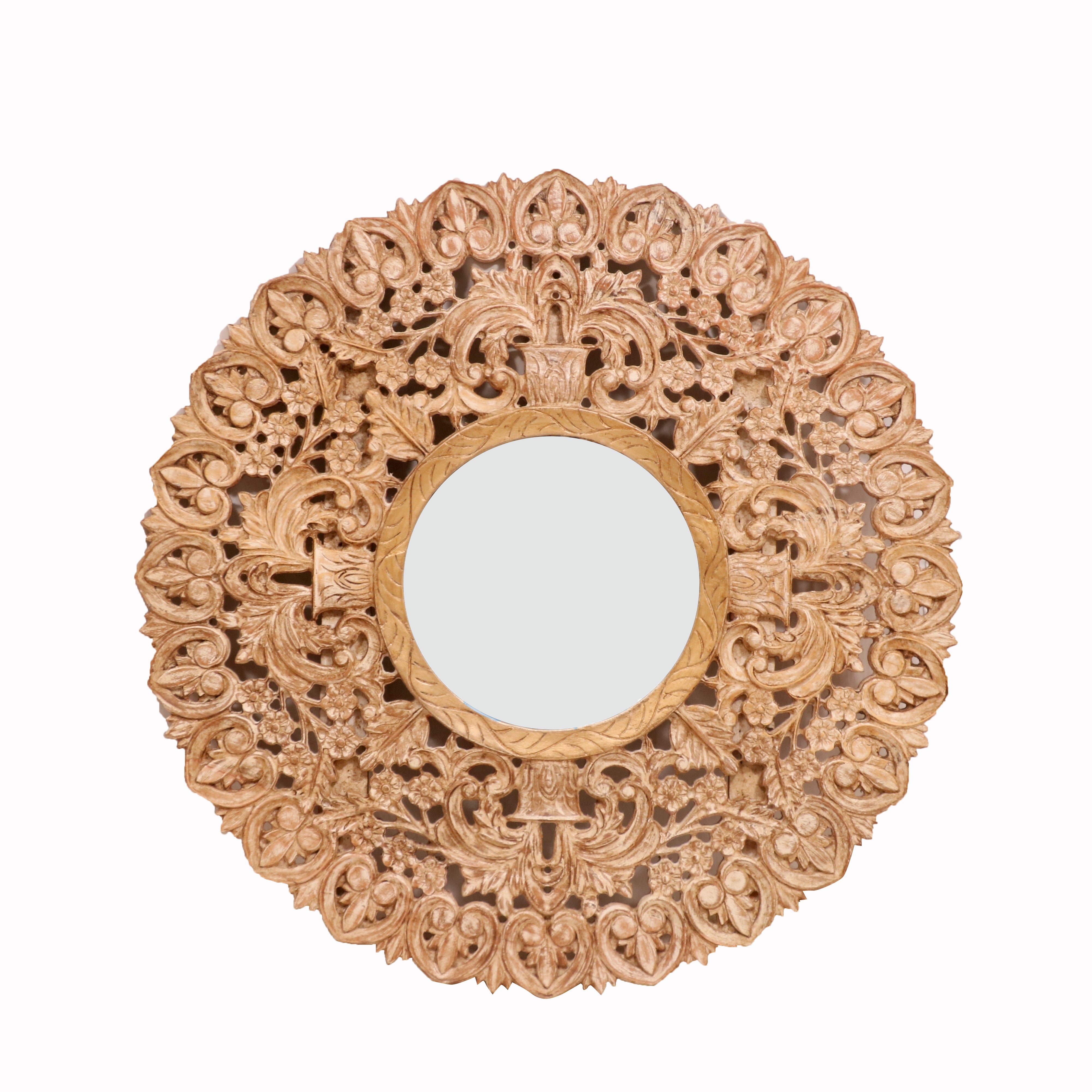 Mini Intricate Carved Wooden Mirror Mirror