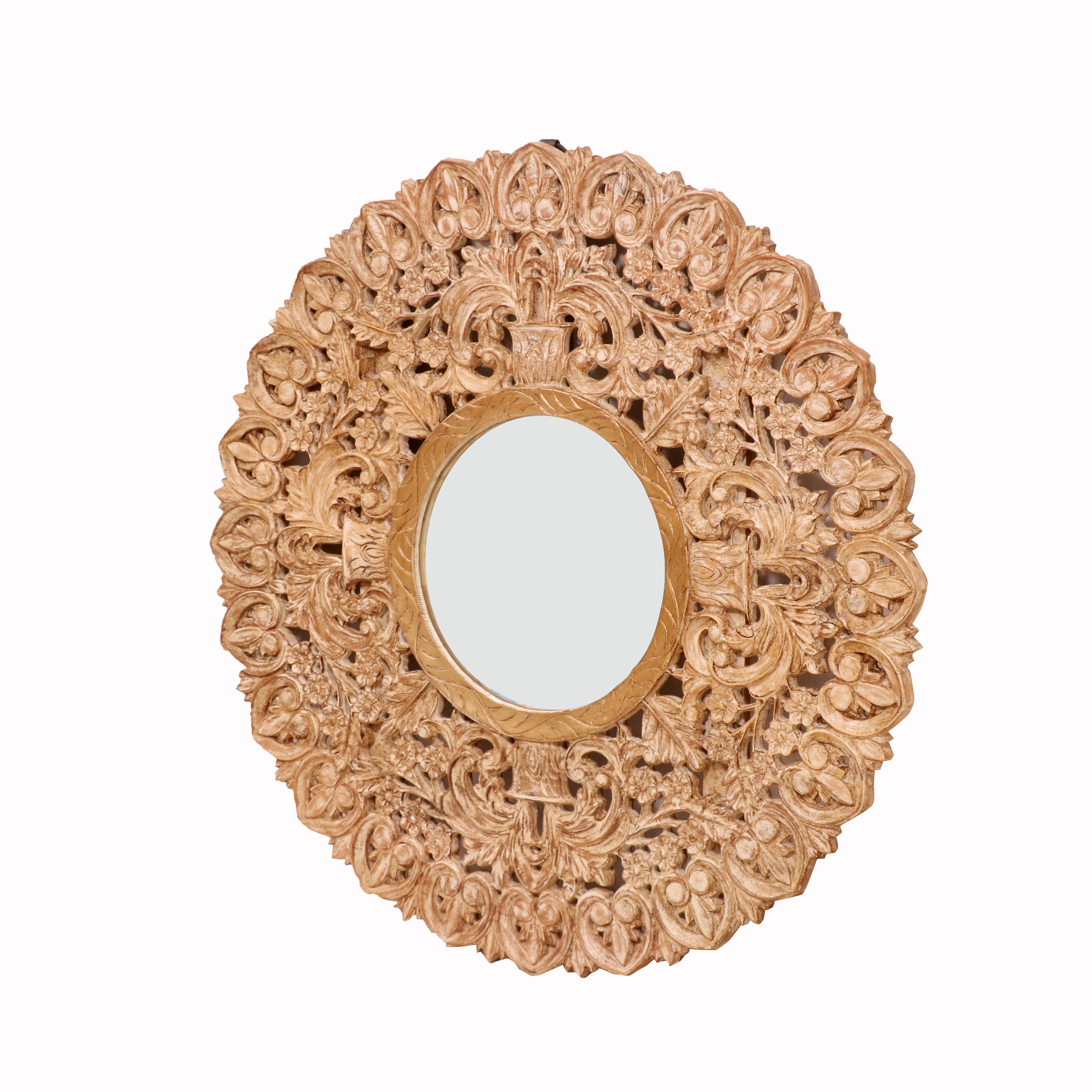 Mini Intricate Carved Wooden Mirror Mirror