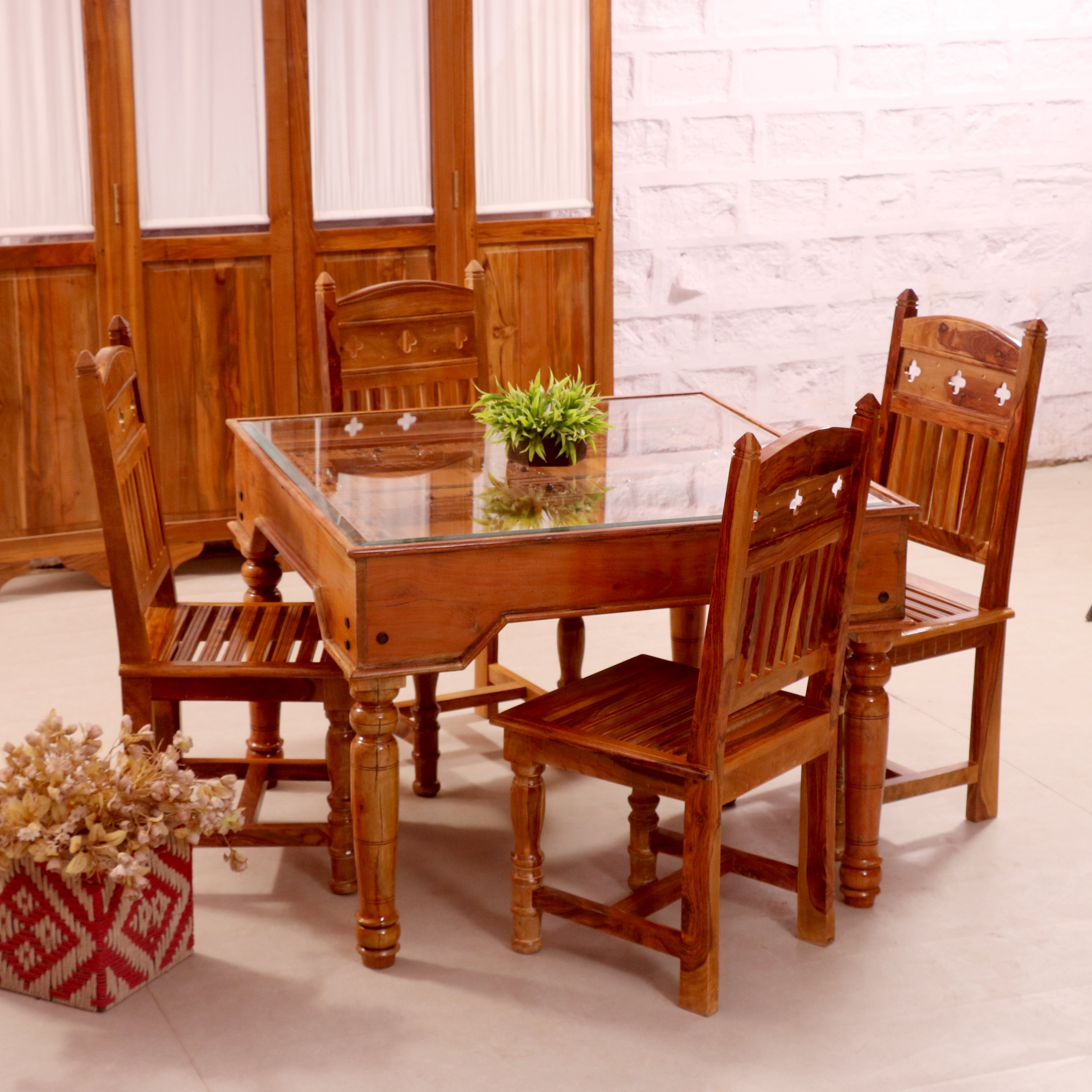 Wooden dining table set 2024 4 seater below 5000