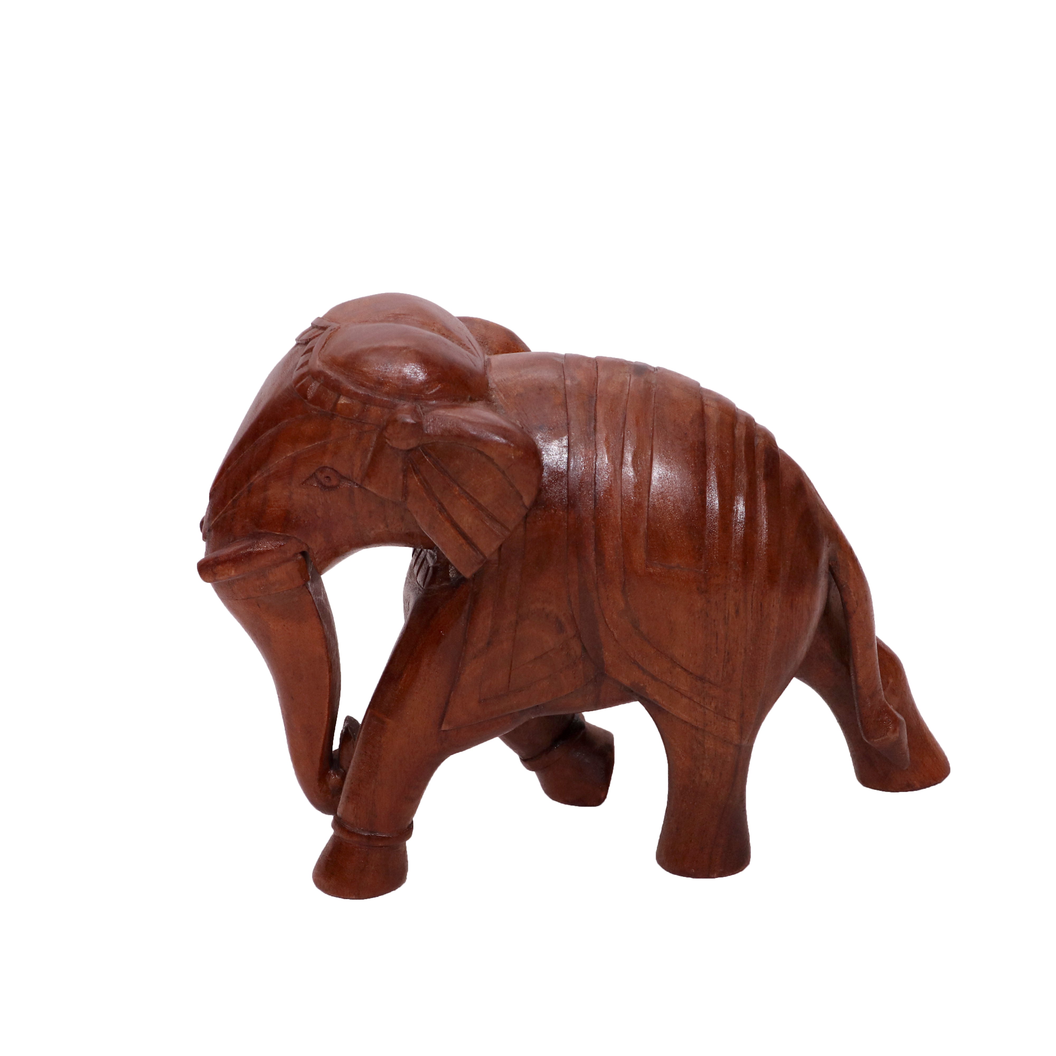 Walking Wooden Carved Elephant Animal Figurine