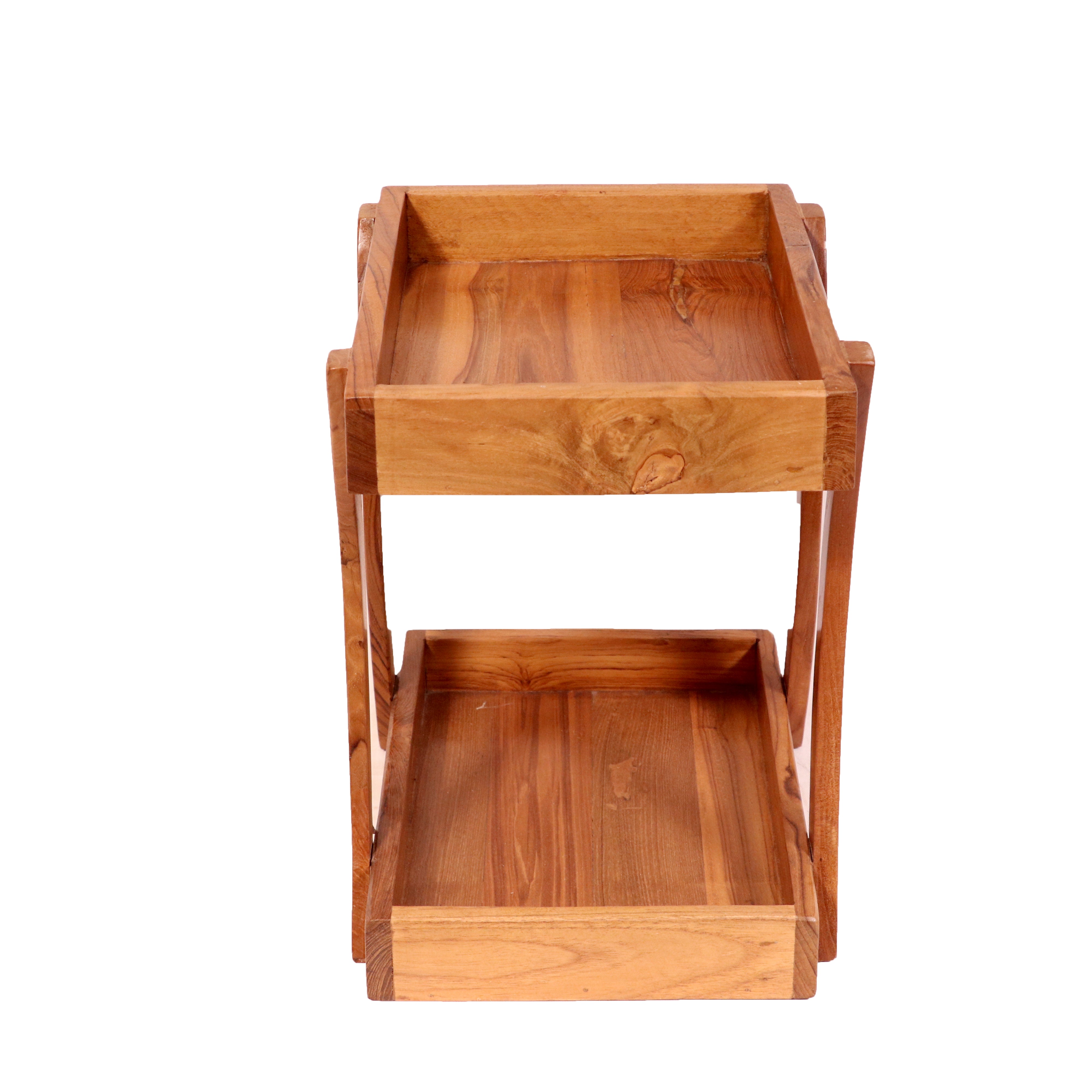 compact 2 tier teak wood desk organizer Rack