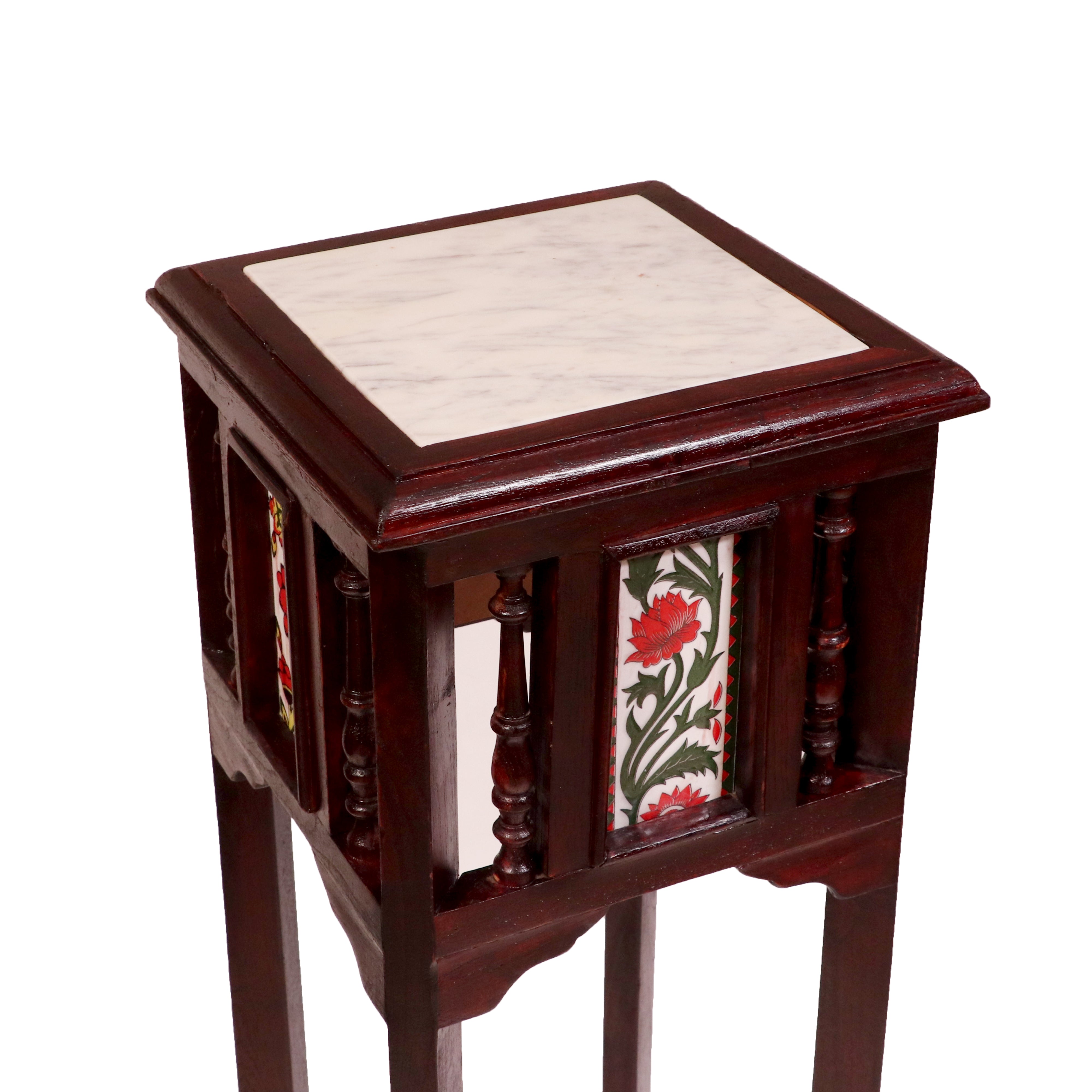 Teak ceramic tile end table with marble top End Table