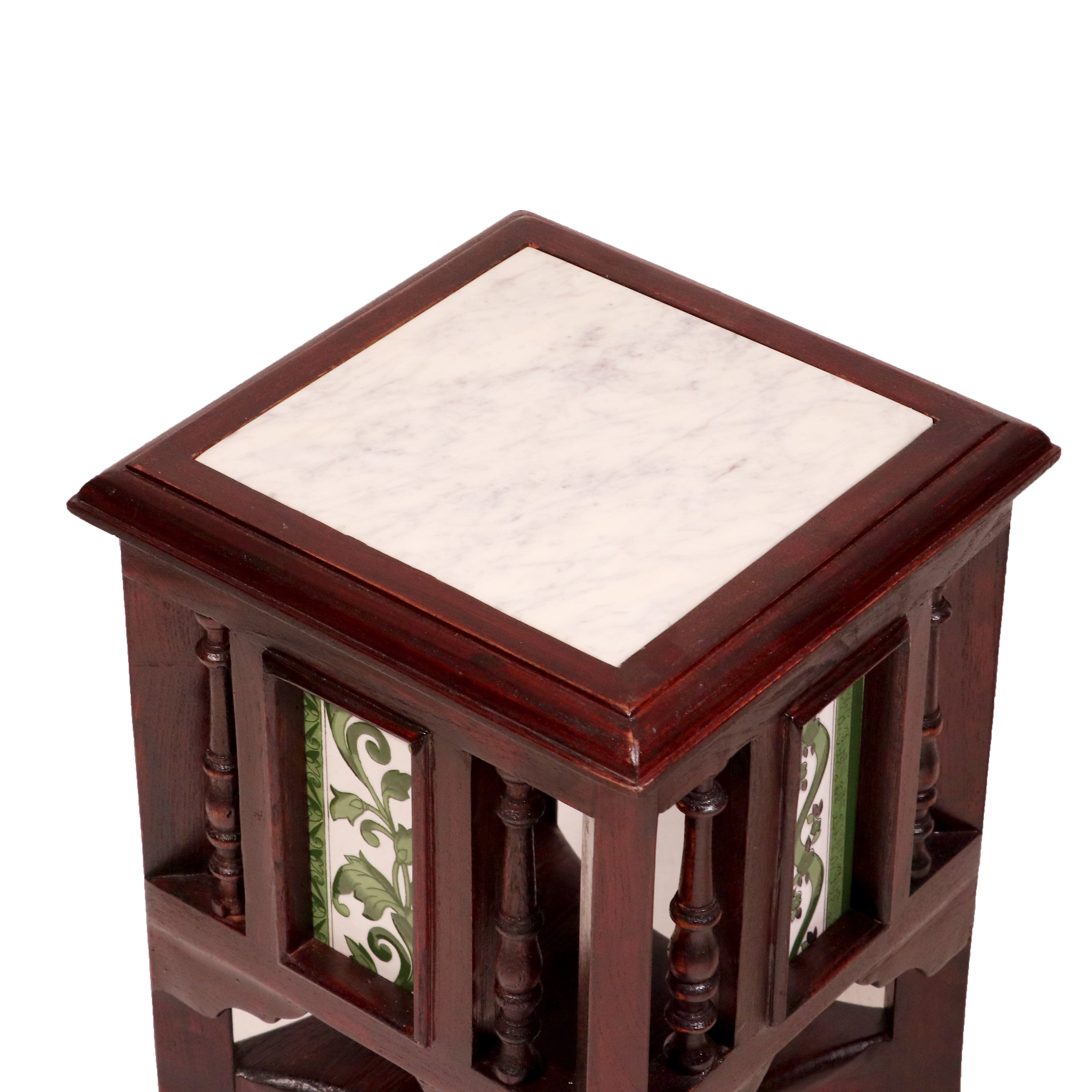 Teak ceramic tile end table with marble top End Table