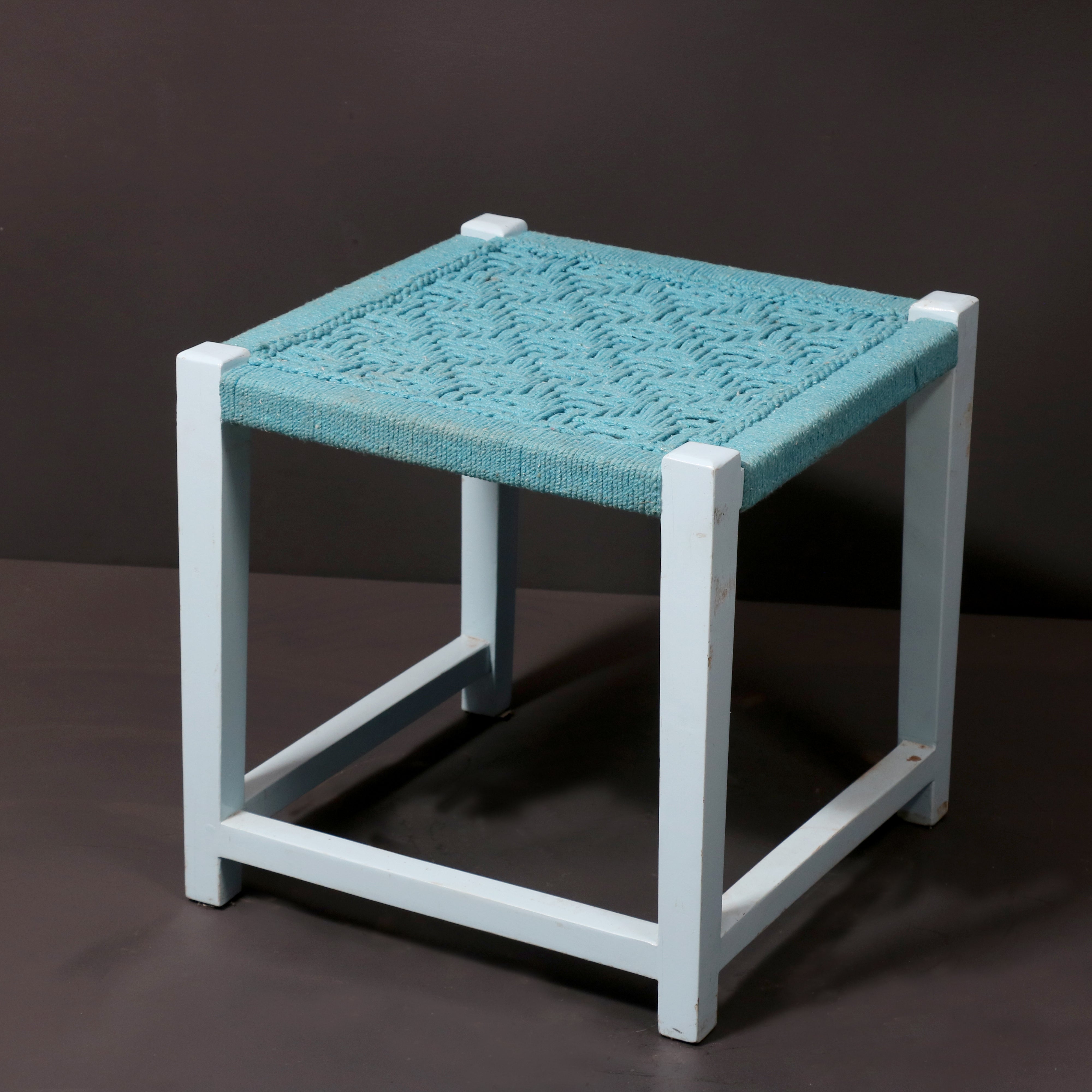 Teal and White Wooden Stool Stool
