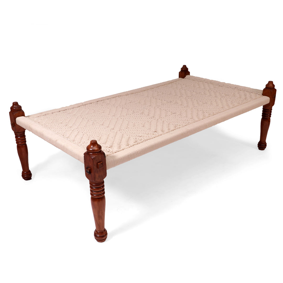 Wooden White Weave Indian Daybed Daybed