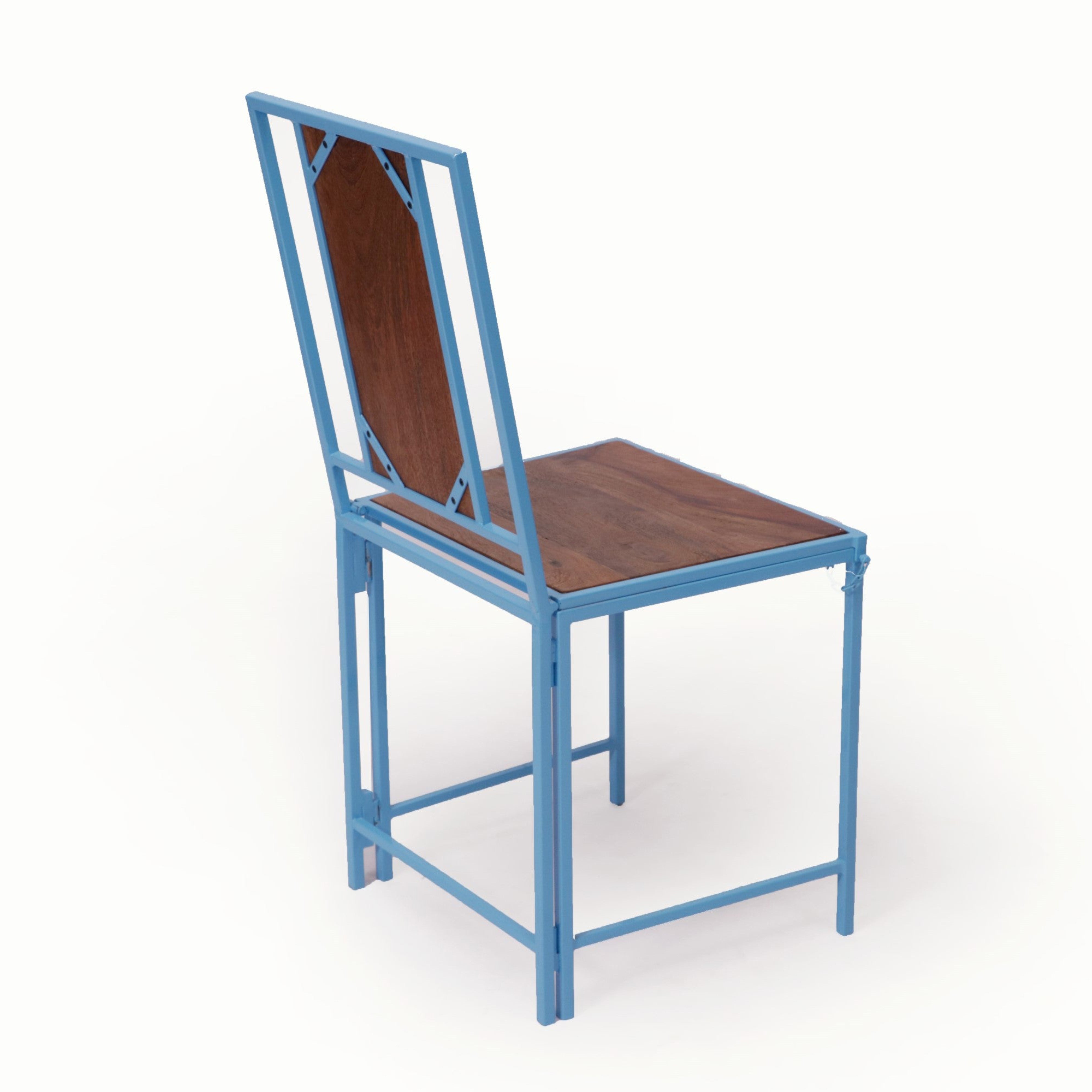 (Set of 2) Blue Wooden Metallic Dinning Folding Chair Dining Chair