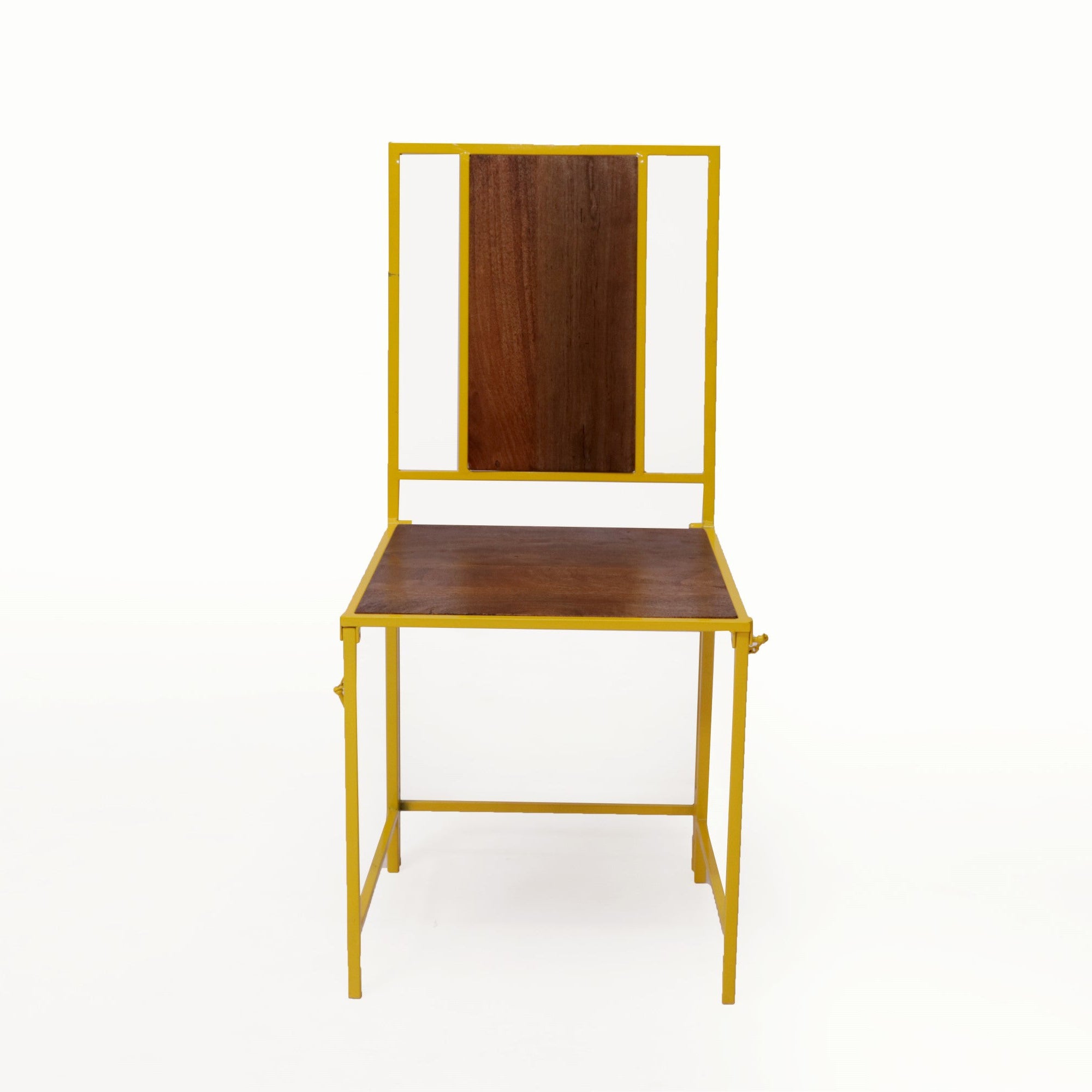 (Set of 2) Yellow Wooden Metallic Dinning Folding Chair Dining Chair