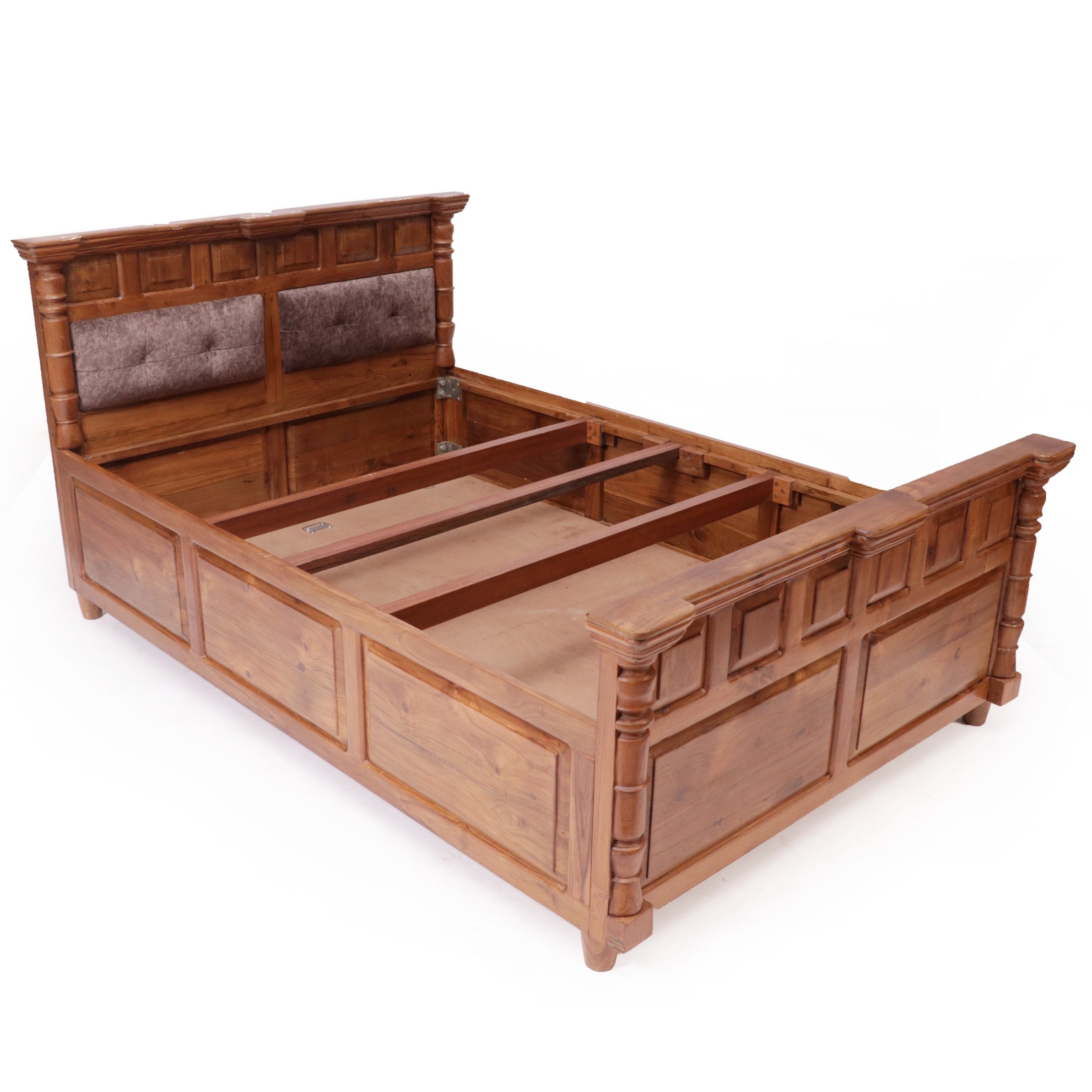 Traditional Linear Double Bed Teak wood Bed
