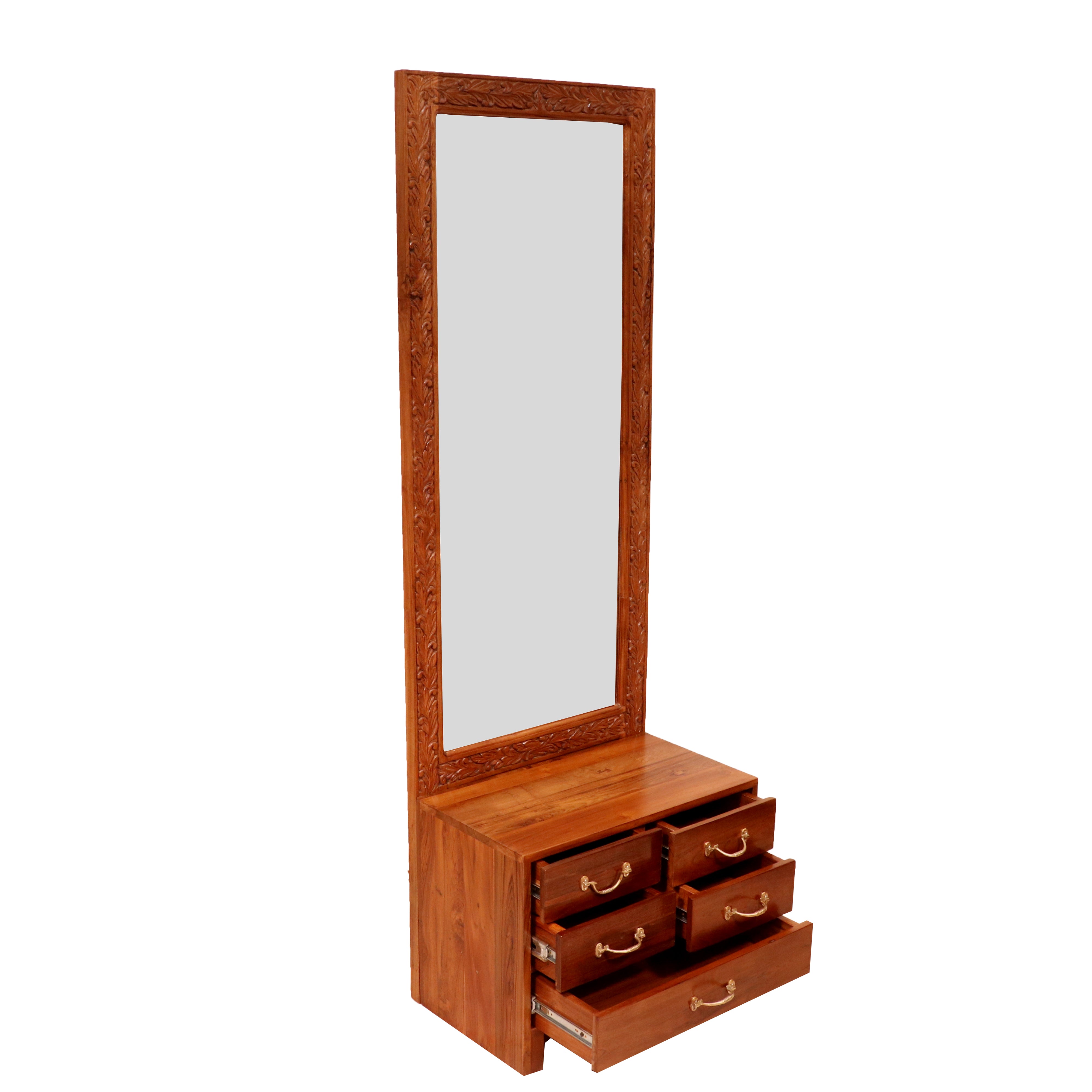 Solid teak wood carved mirror frame with 5 drawer Dressing table Dressing Table