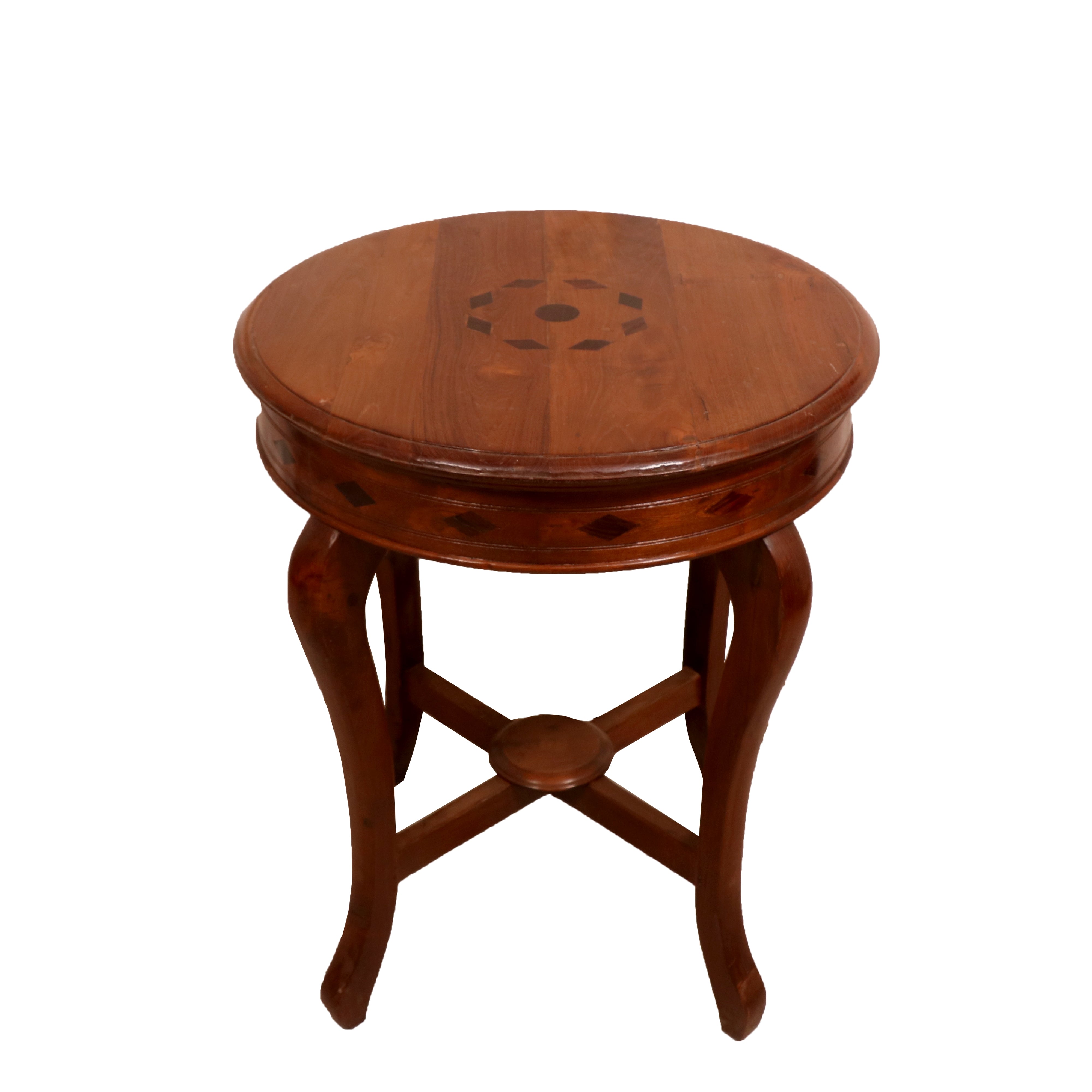Diamond Inlay Top Round End Table End Table