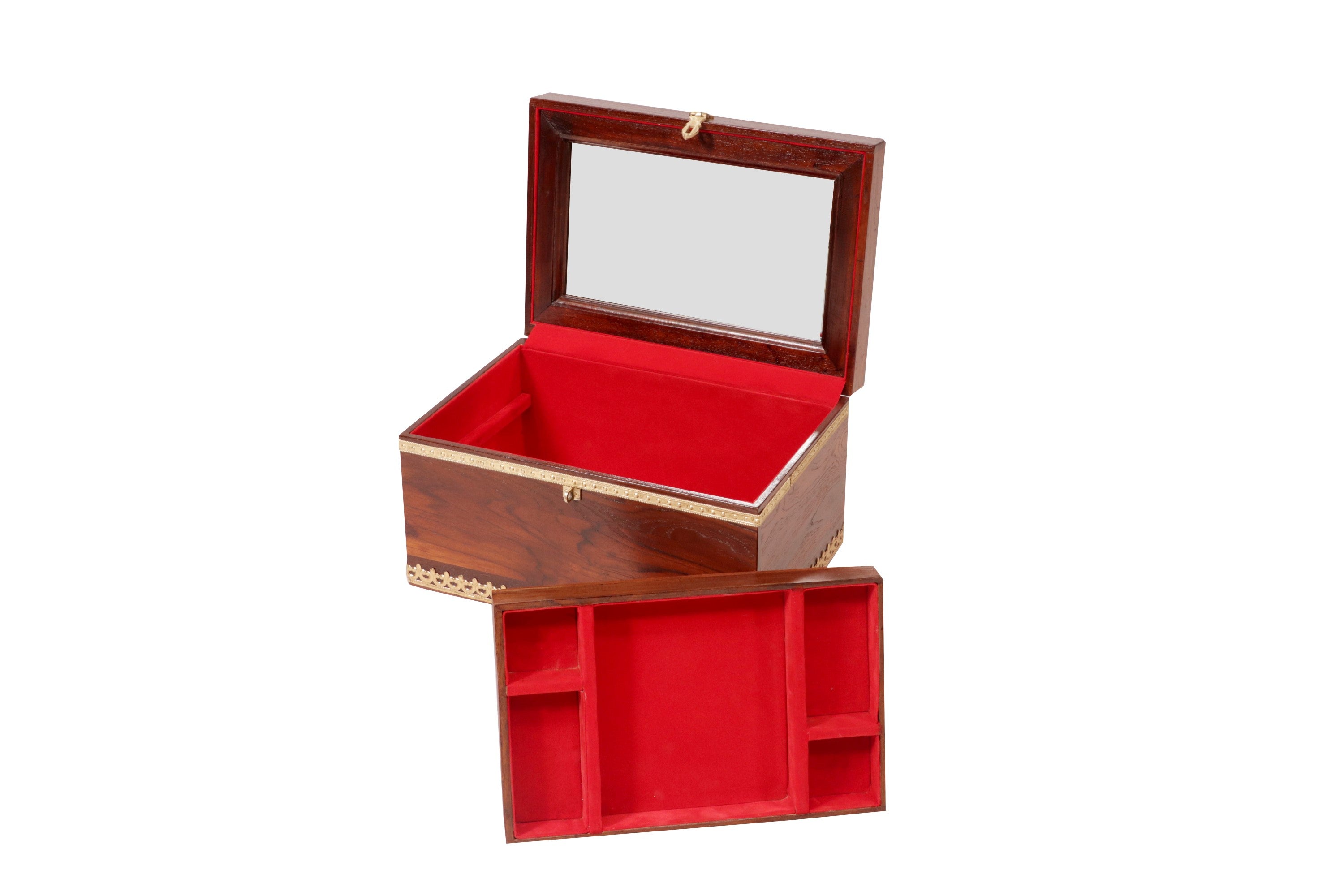 Brass Fitted (13 x 9 x 7 Inch) Teak Jewellery Box Wooden Box