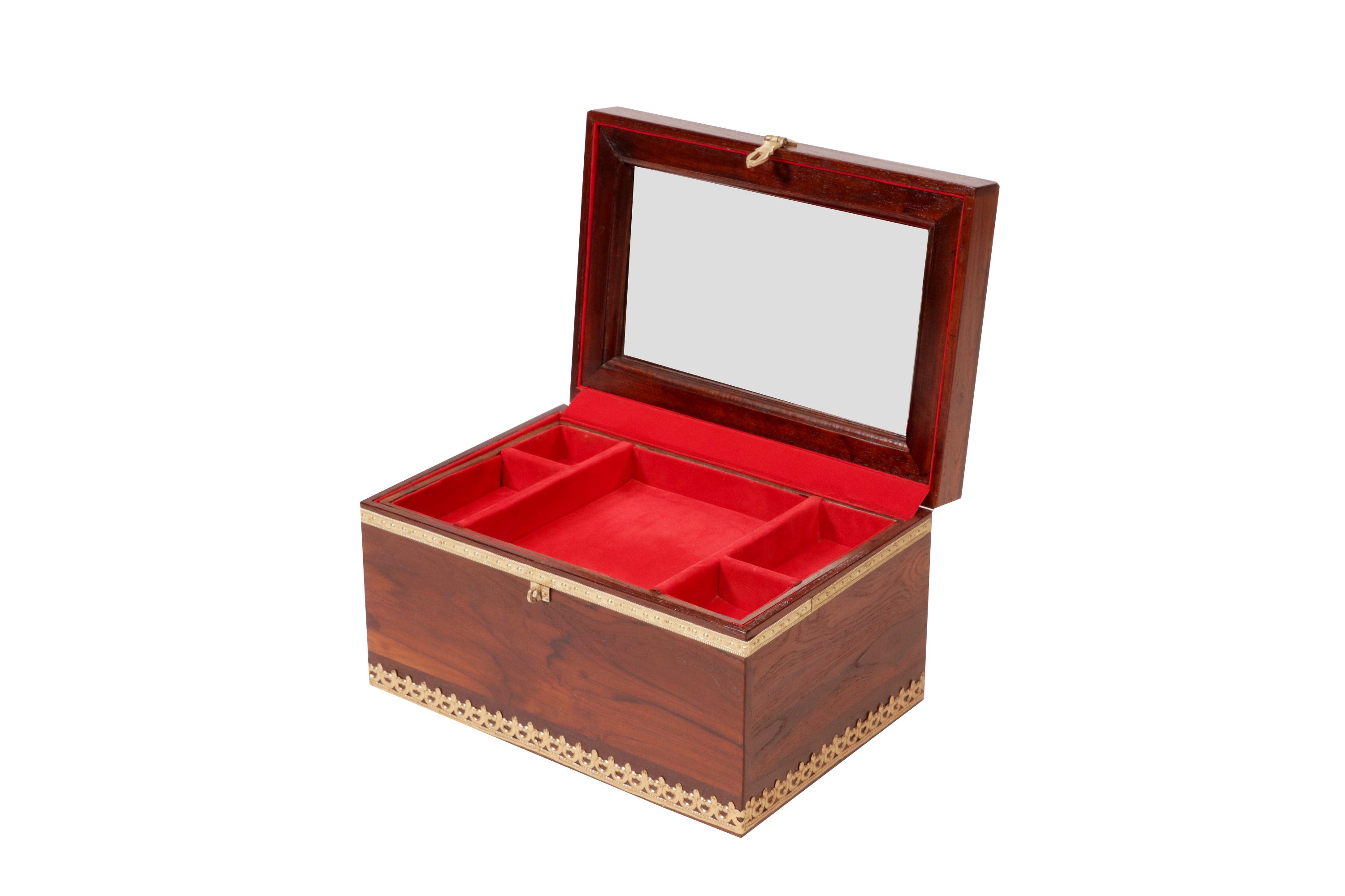 Brass Fitted (13 x 9 x 7 Inch) Teak Jewellery Box Wooden Box