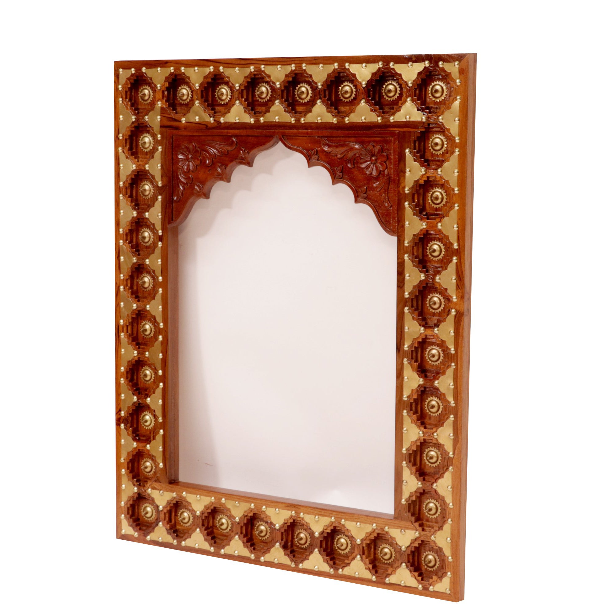 Brass Carved Teak Mirror Arch Mirror Mirror