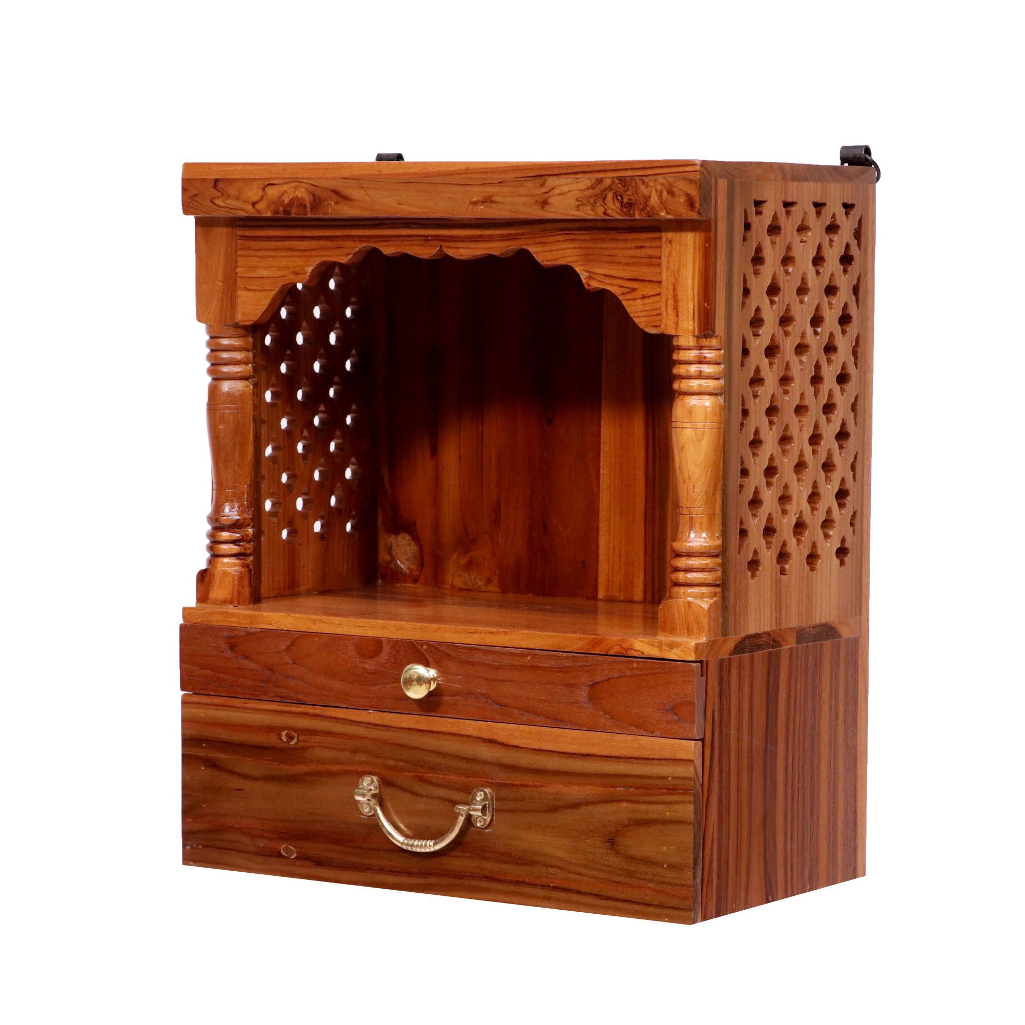 Adore Small Carved Jali Style Handmade Spiritual Wooden Temple for Home Temple