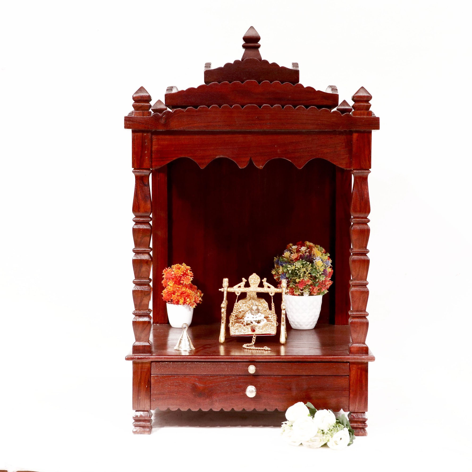 Tiered Wooden Mandir with Tray & Drawer Temple