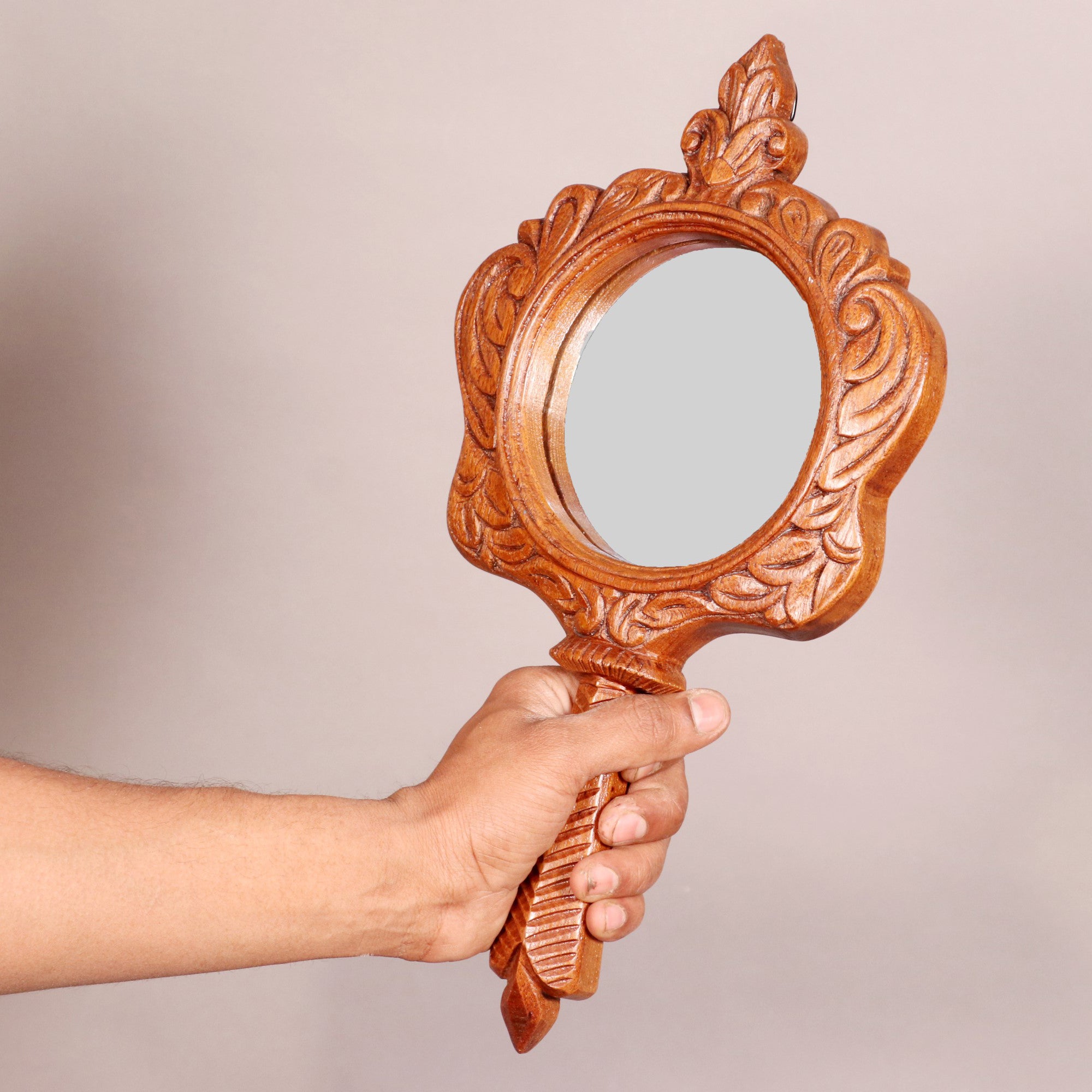 Teak wood Fairy tale hand held mirror Mirror