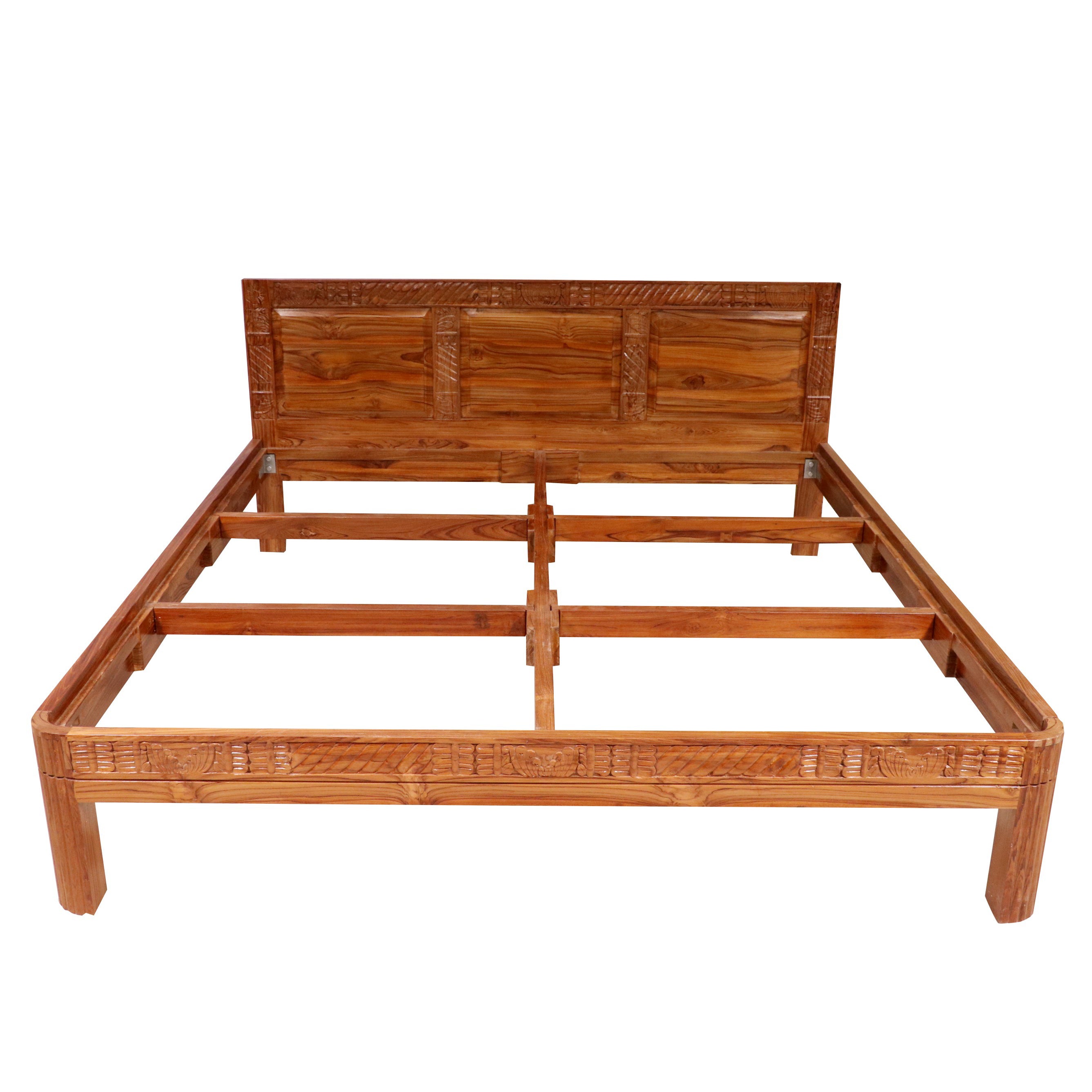 Teak wood carved Folk Concept compact Bed Bed