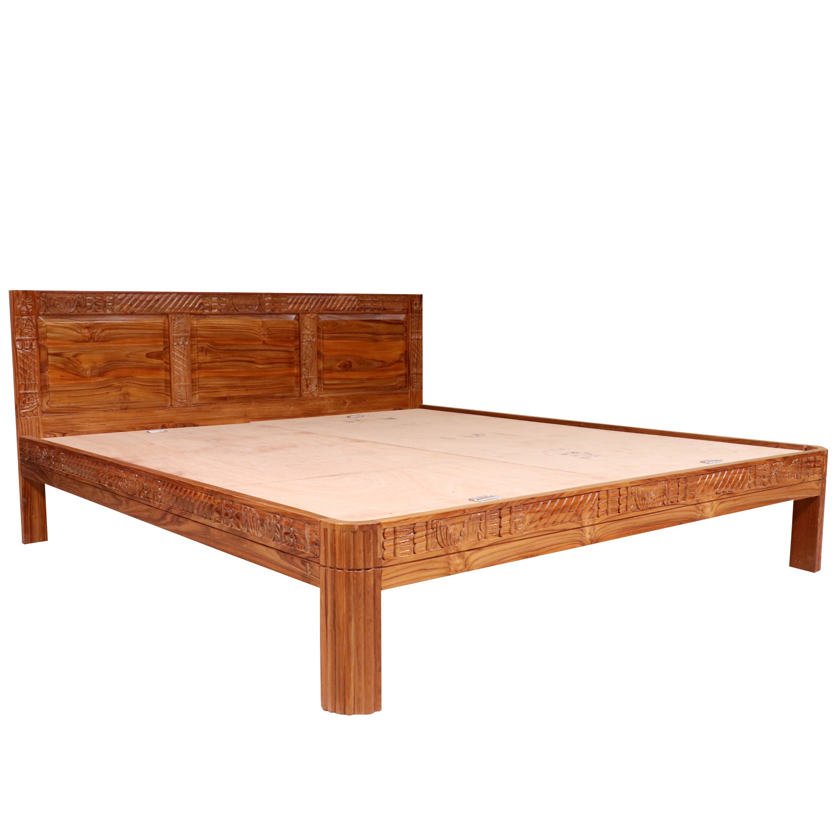 Teak wood carved Folk Concept compact Bed Bed