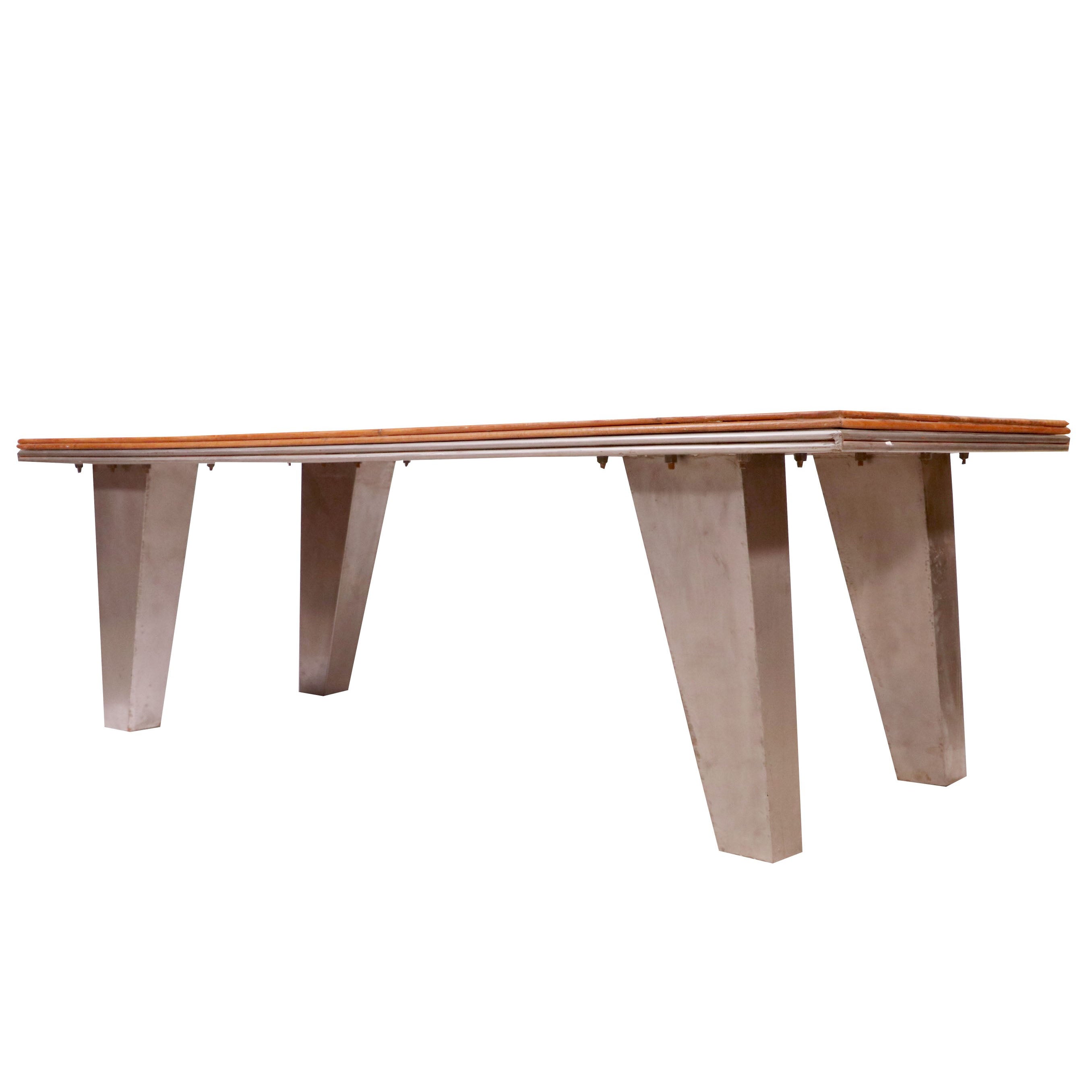 Metallic leg with Natural solid wood Top Dining Table Dining Table