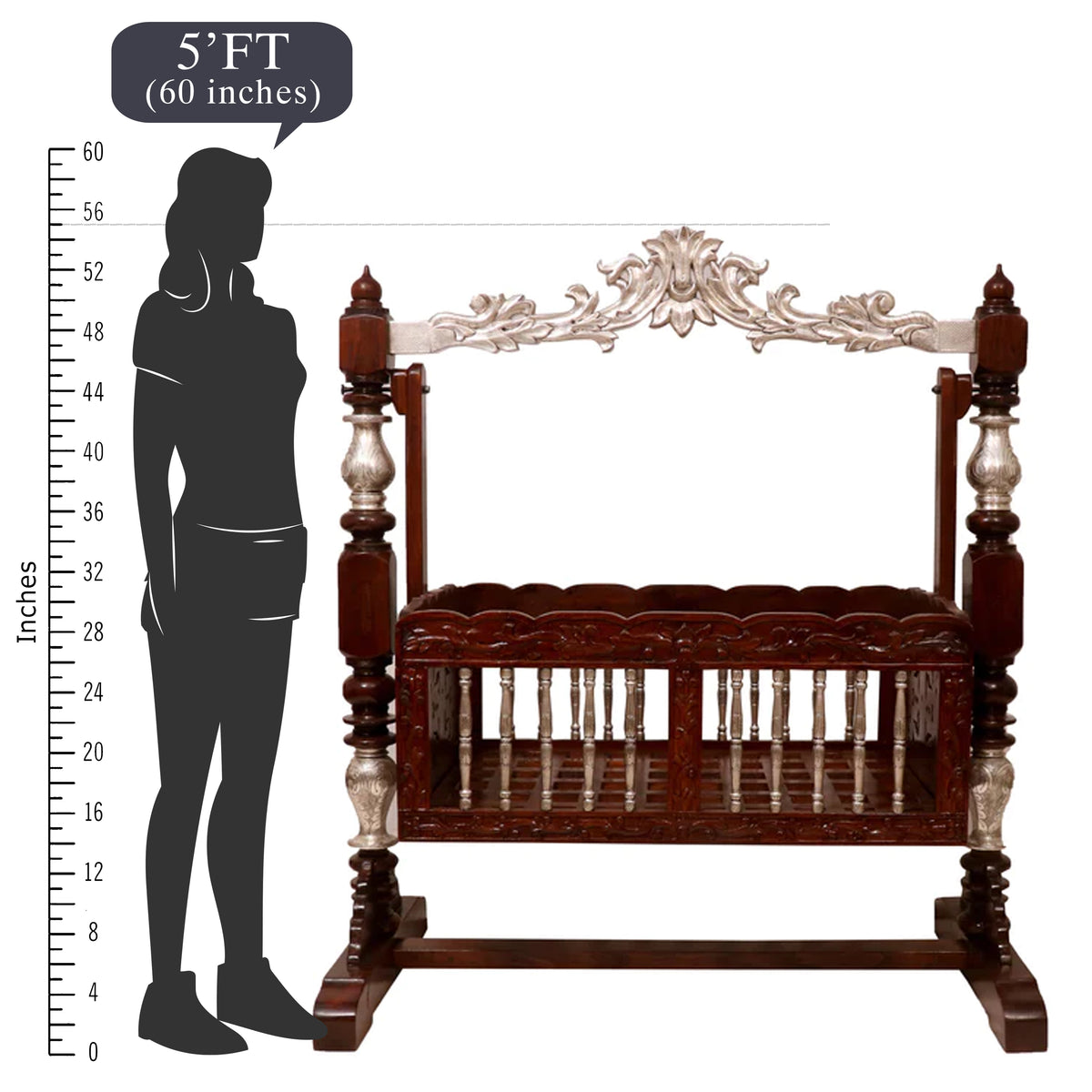 Intricately Antique Carved Teak Wooden Handmade Crib Cradle