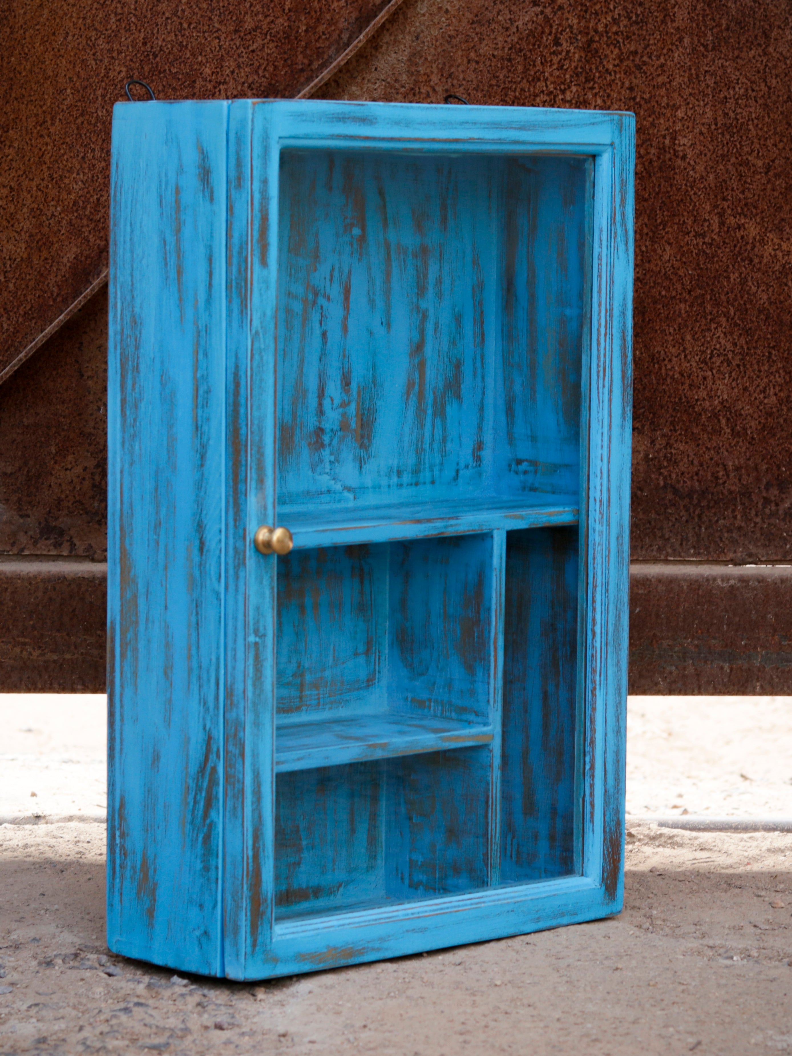 Traditional Blue Distressed Finished Wooden Handmade Wall Cabinet Wall Cabinet