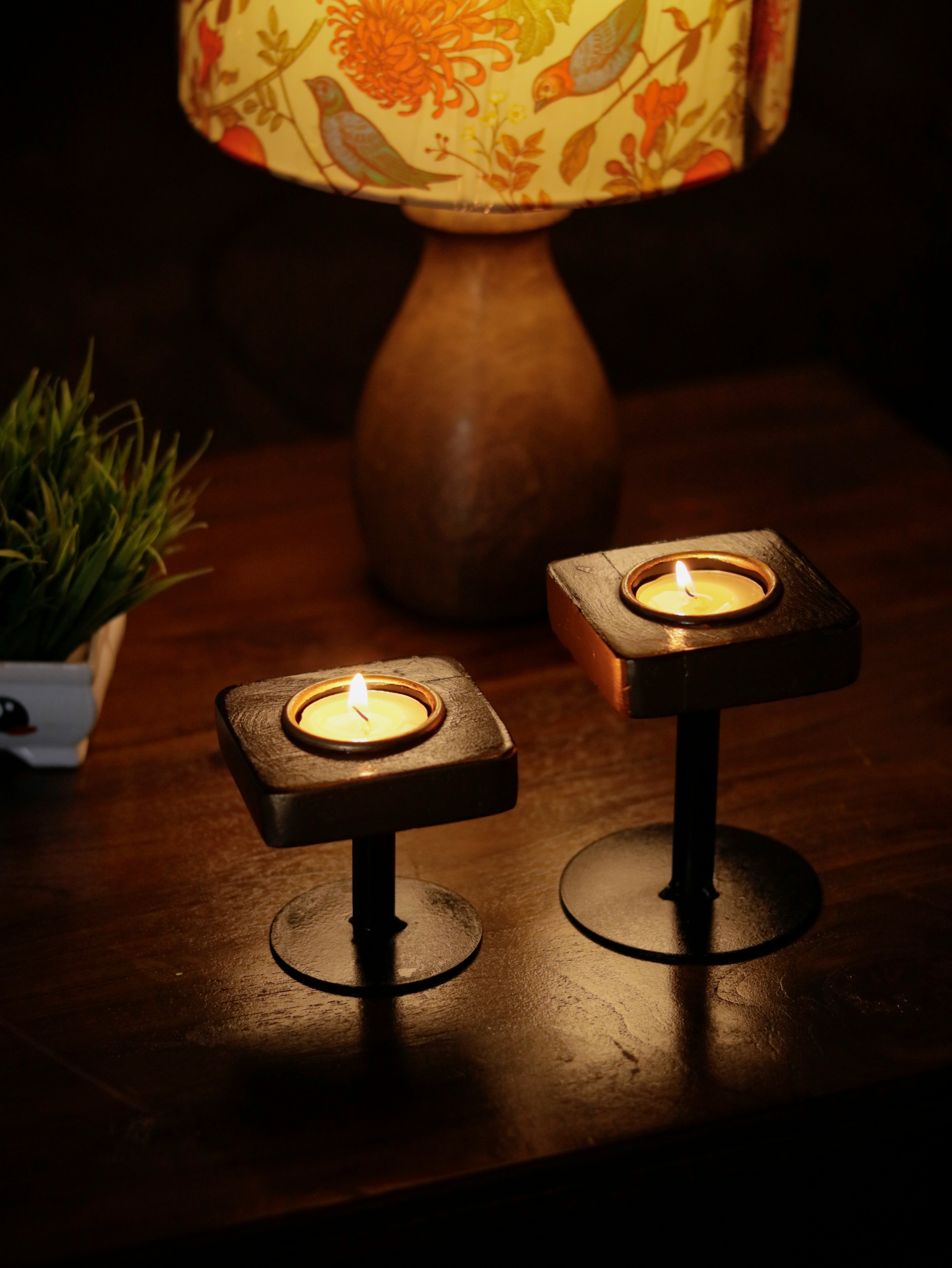 Unique Elegant Golden Black Wooden Candle Stand Set Candle Holder