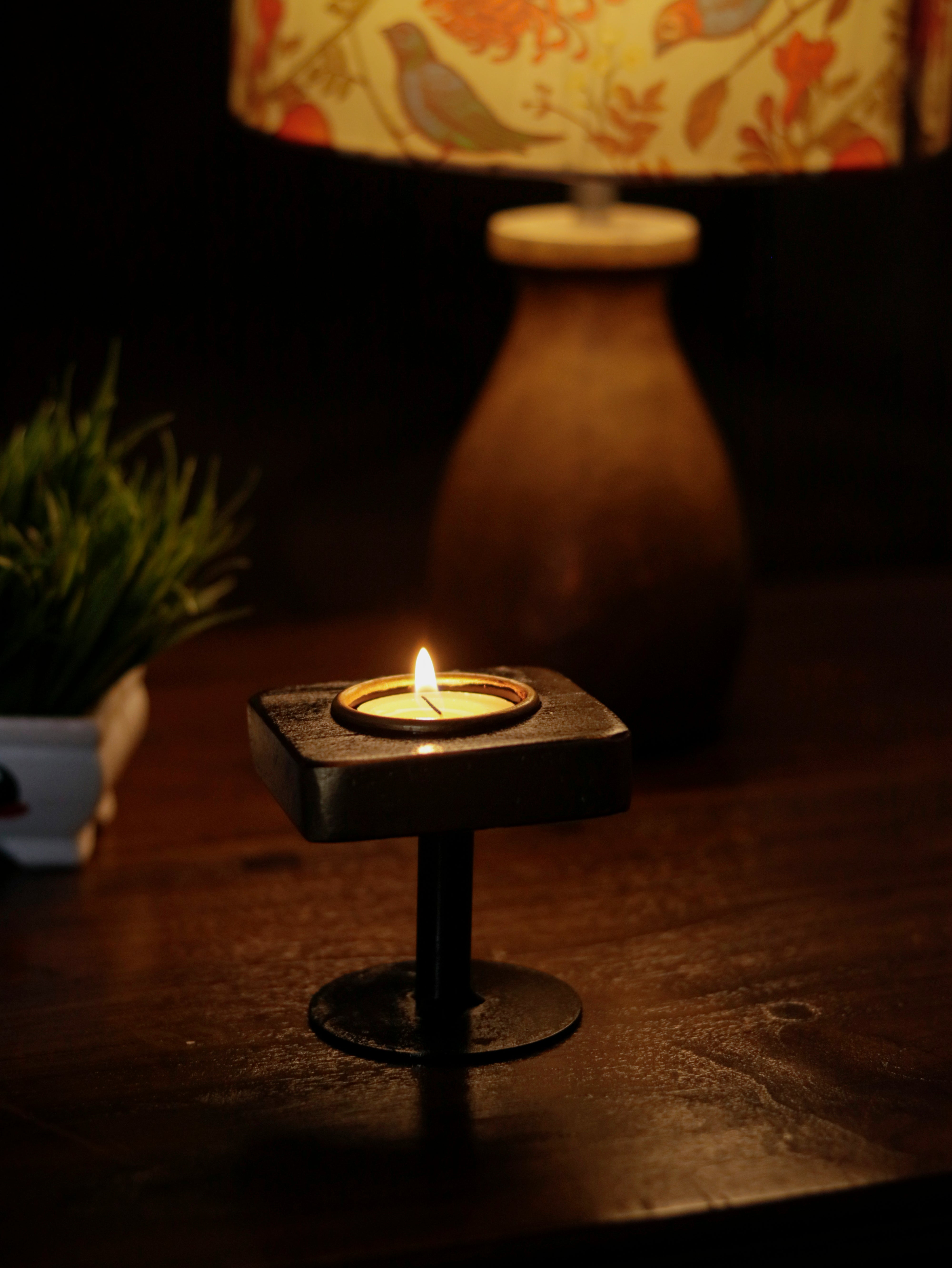 Vintage Neo Golden Black Wooden Candle Stand Set Candle Holder