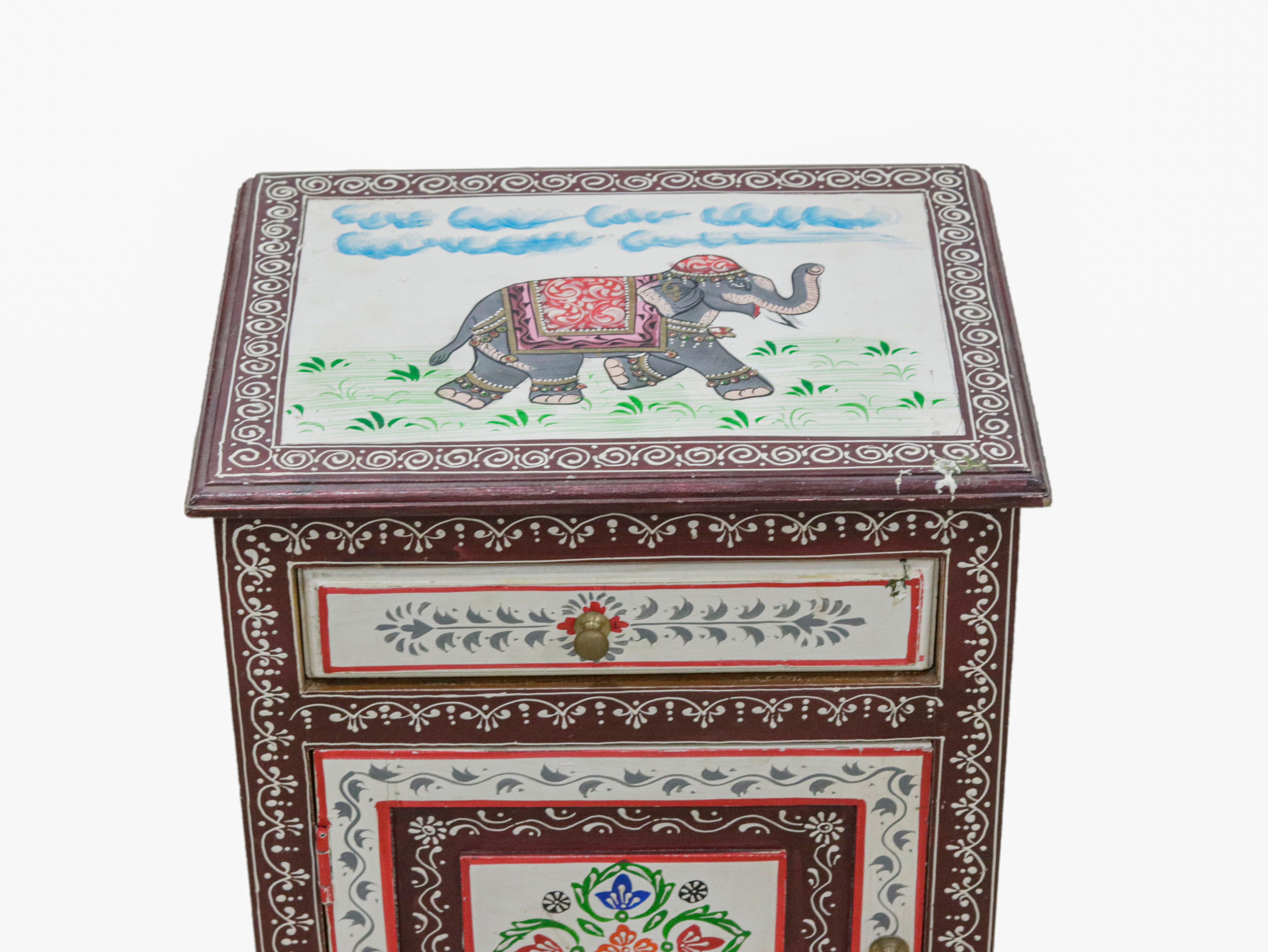 Ethnic Heritage Painted Wooden Handmade Bedside with Storage Bedside