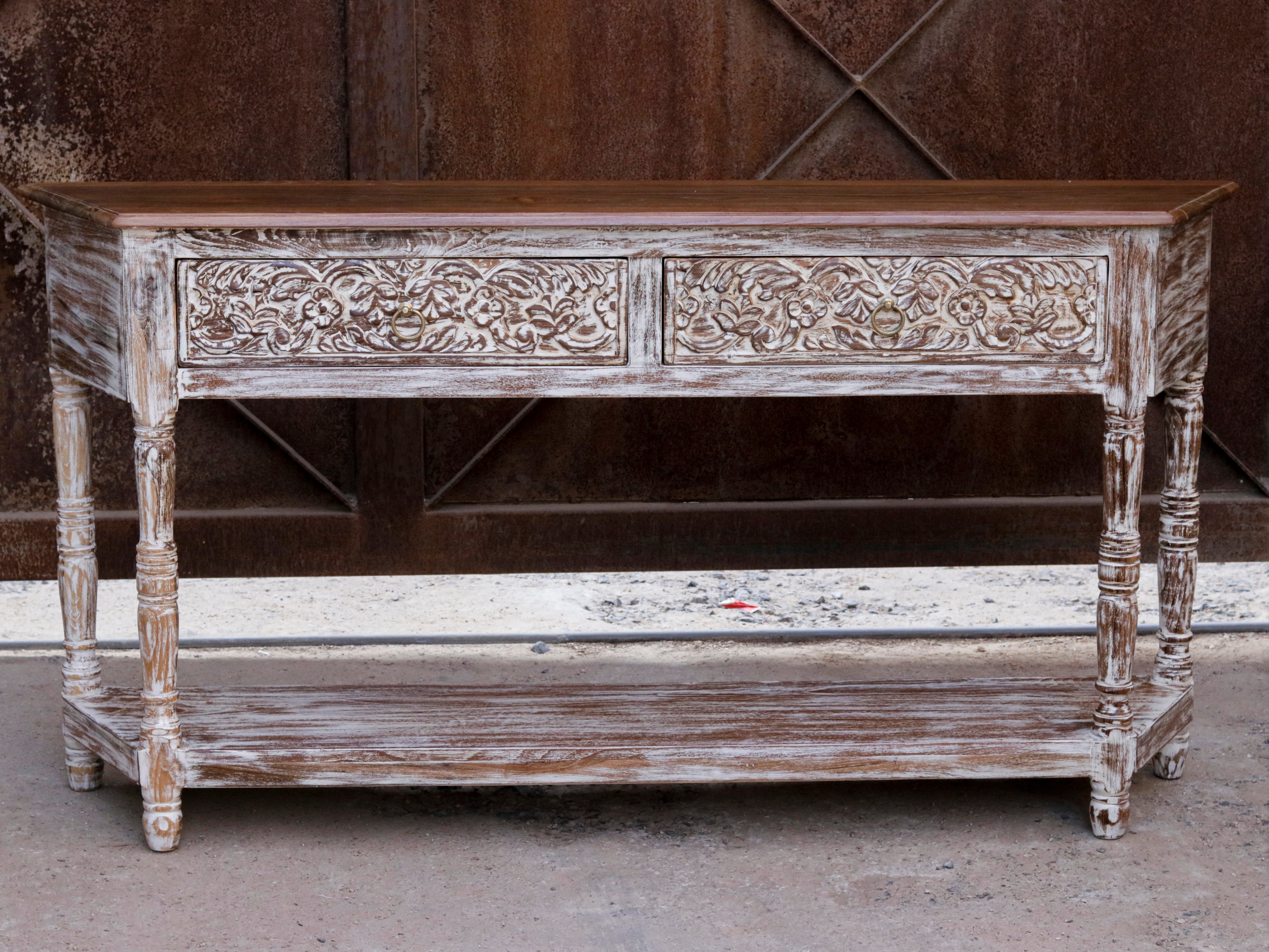 Aesthetic Vintage White Distressed Finished Wooden Console Table Console Table