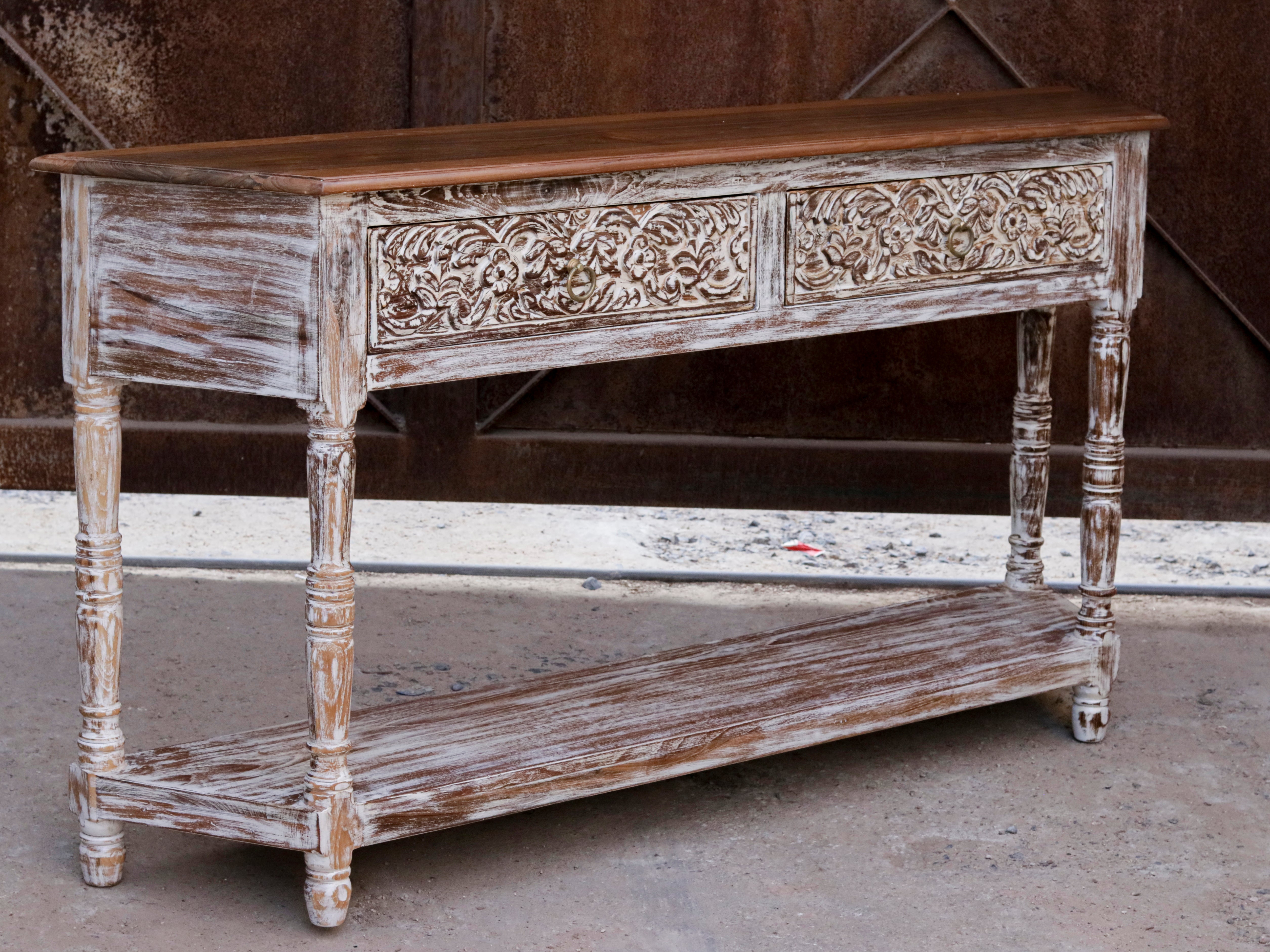 Aesthetic Vintage White Distressed Finished Wooden Console Table Console Table