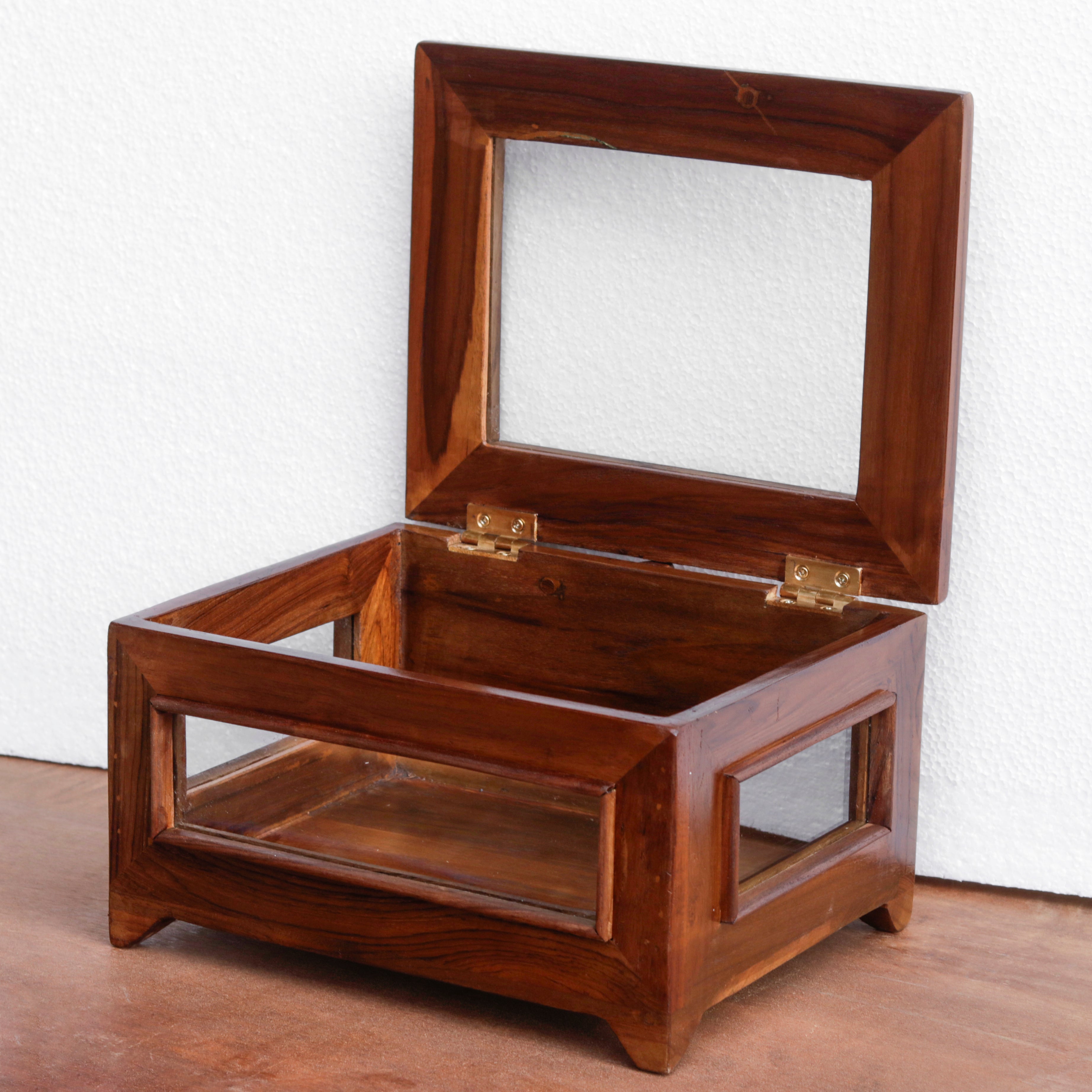 Vintage Transparent Mirror Fitted Wooden Handmade Jewelry Box Wooden Box