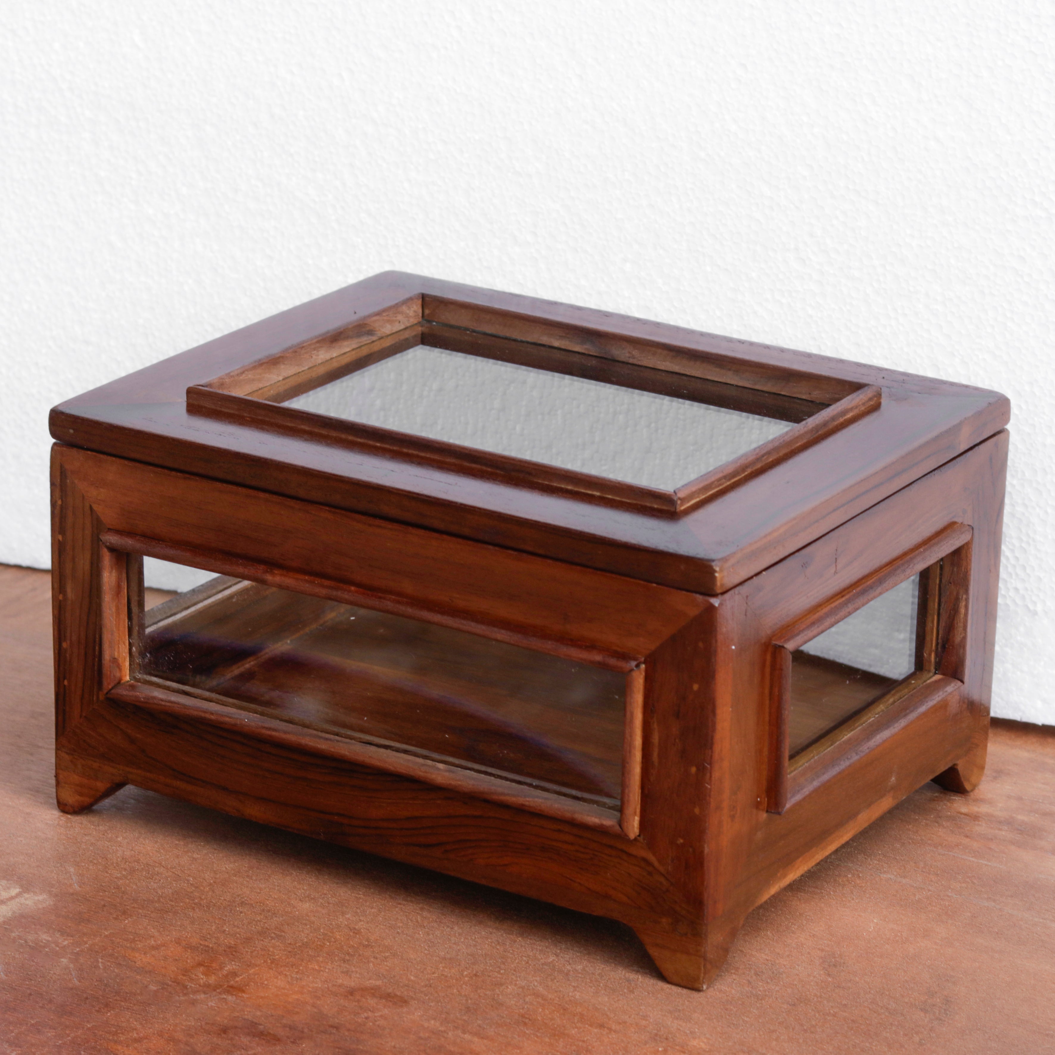 Vintage Transparent Mirror Fitted Wooden Handmade Jewelry Box Wooden Box