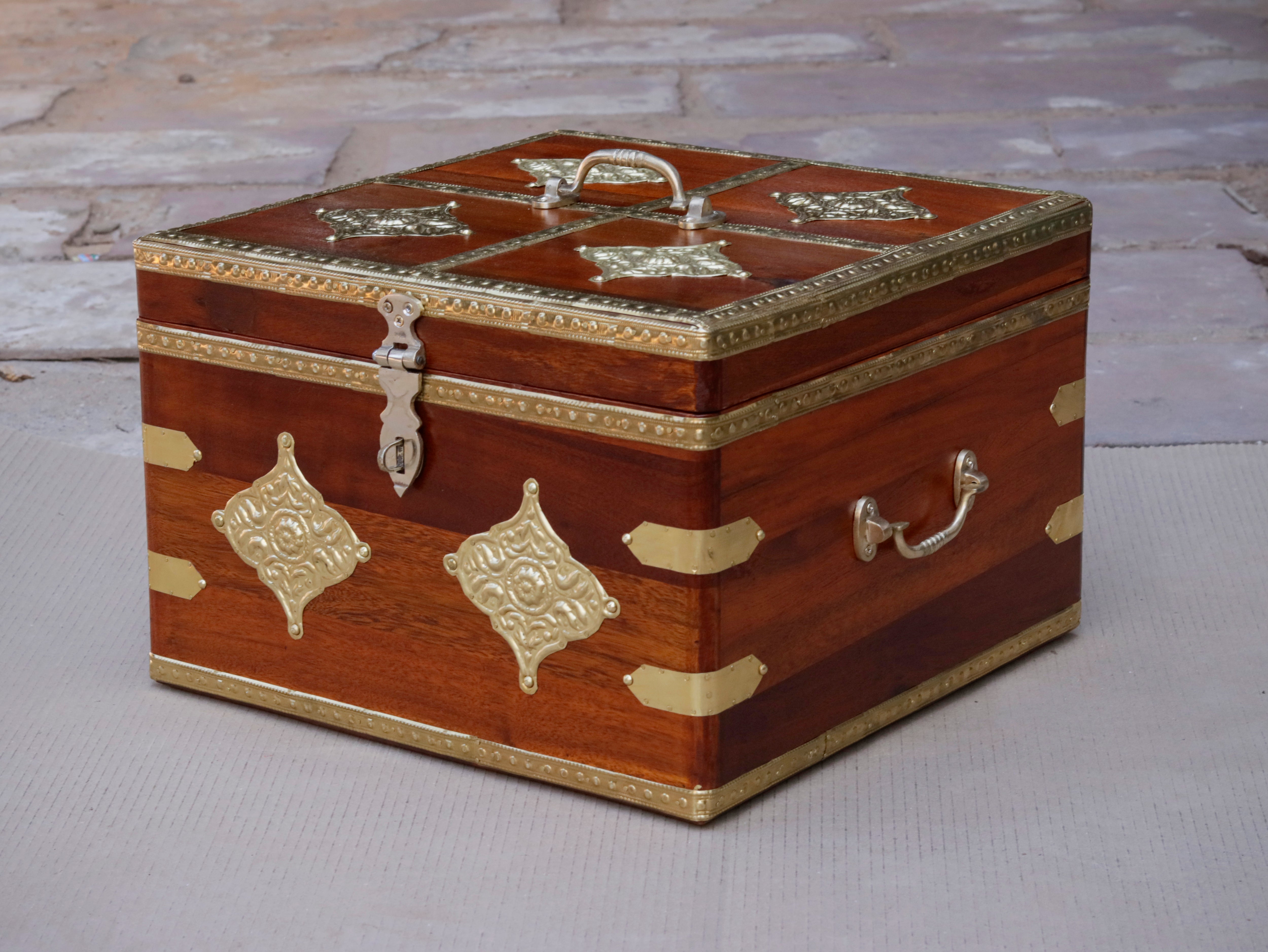 Bourbon Antique Brass Style Wooden Handmade Gift Box Set of 3 Wooden Box