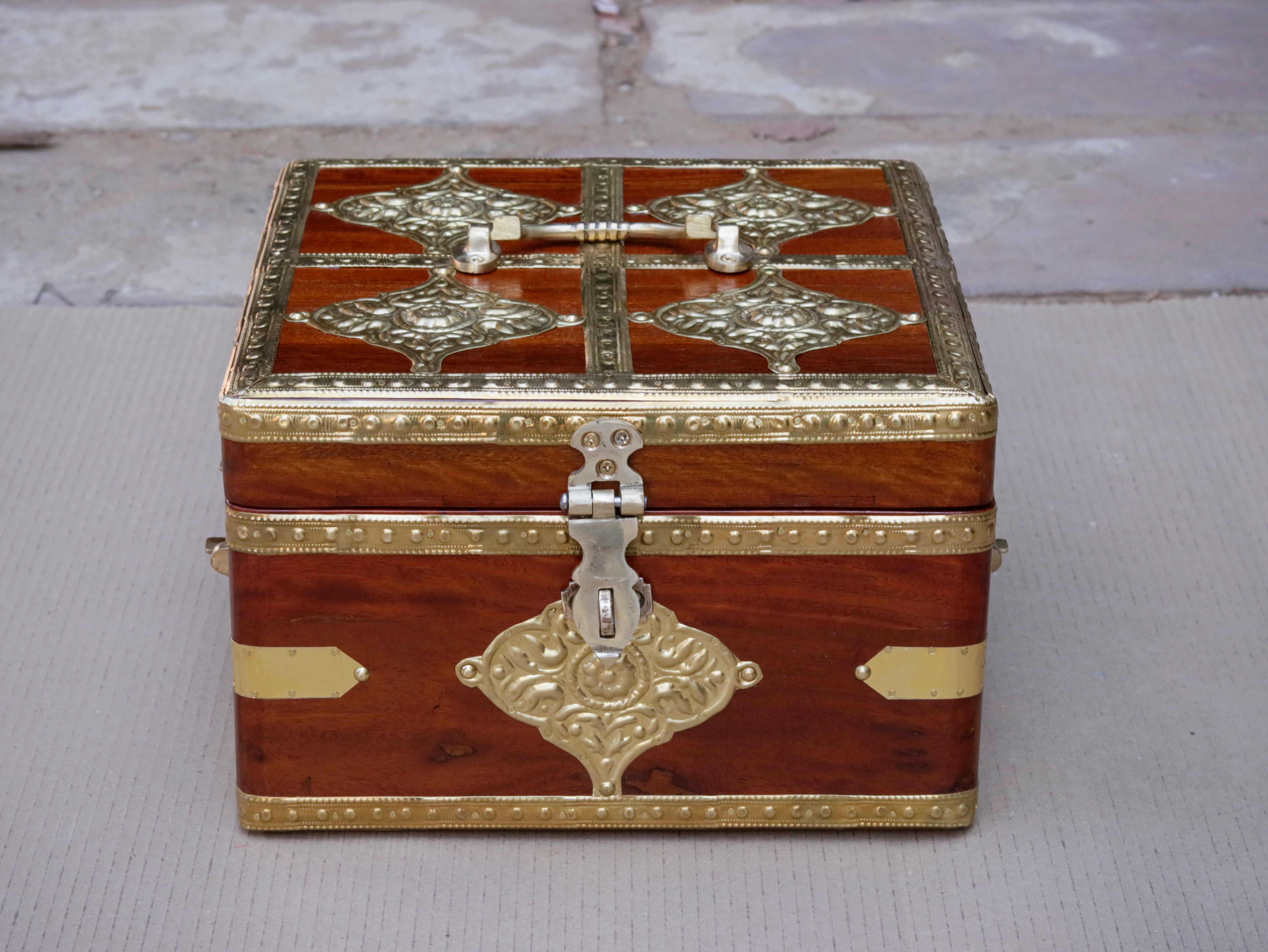 Bourbon Antique Brass Style Wooden Handmade Gift Box Set of 3 Wooden Box