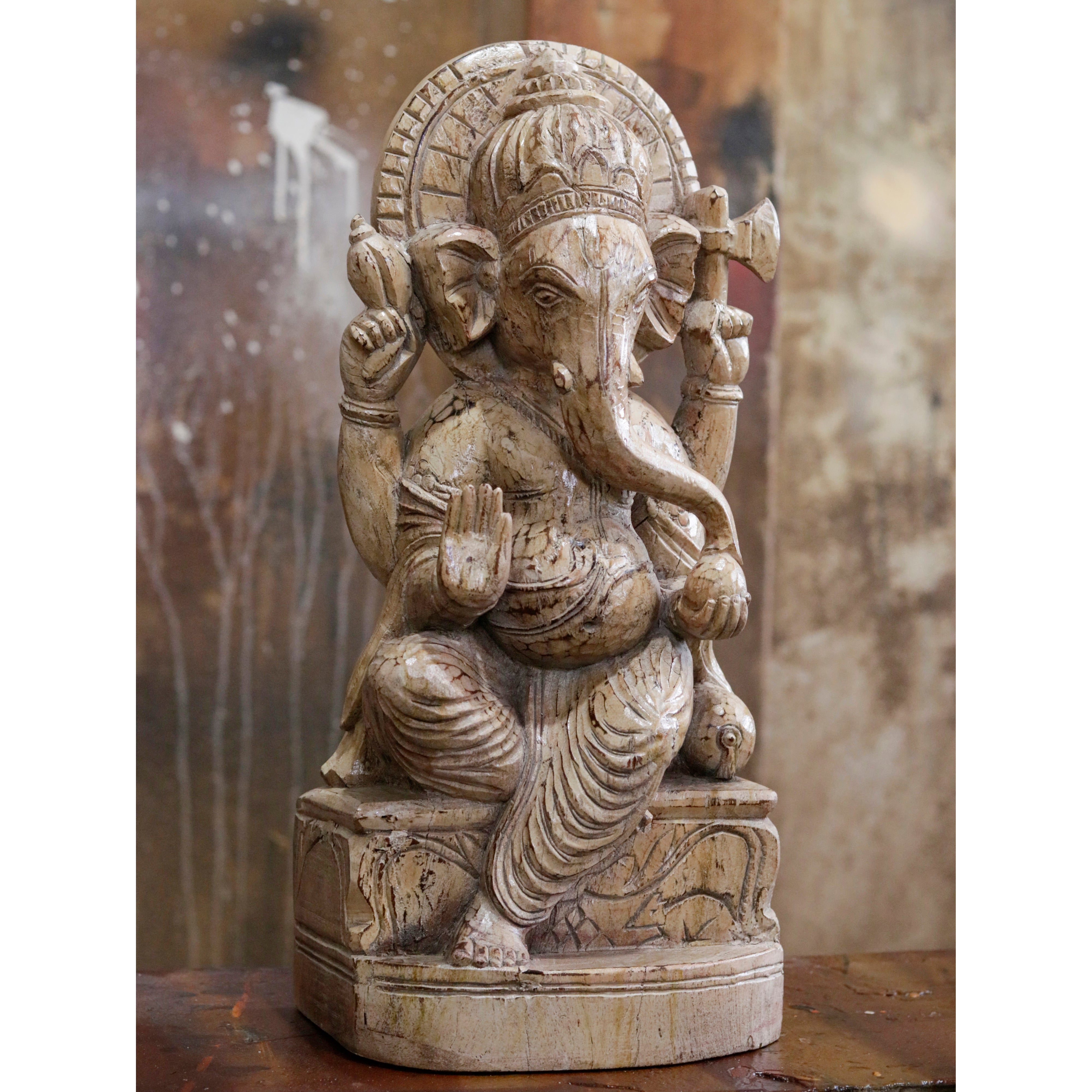 Traditional Spiritual Lord Ganesh Wooden Hand-Carved Wooden Wall Decor Traditional Décor