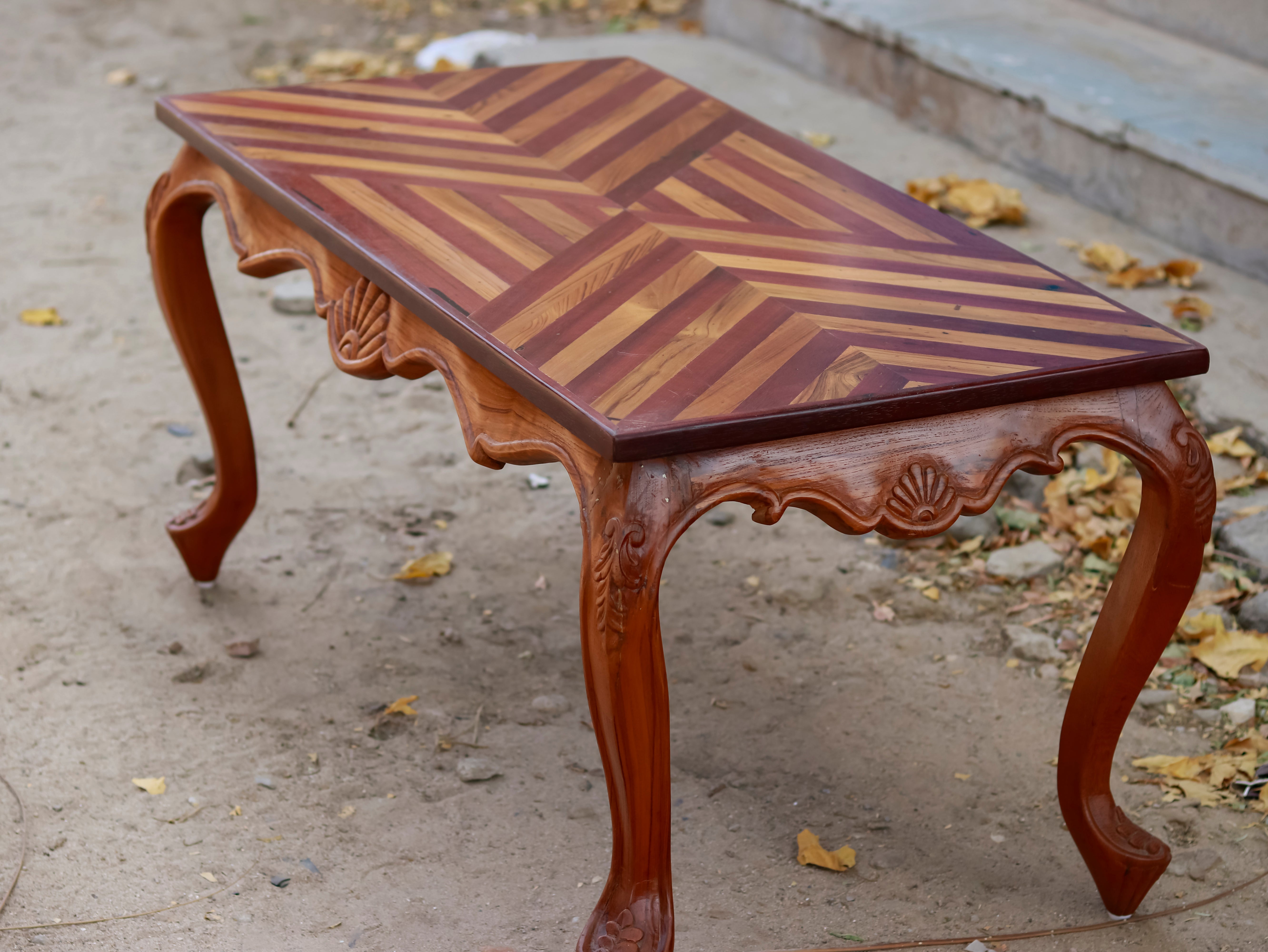 Classic Irish Inlay Border Designed Wooden Handmade Mirror Coffee Table