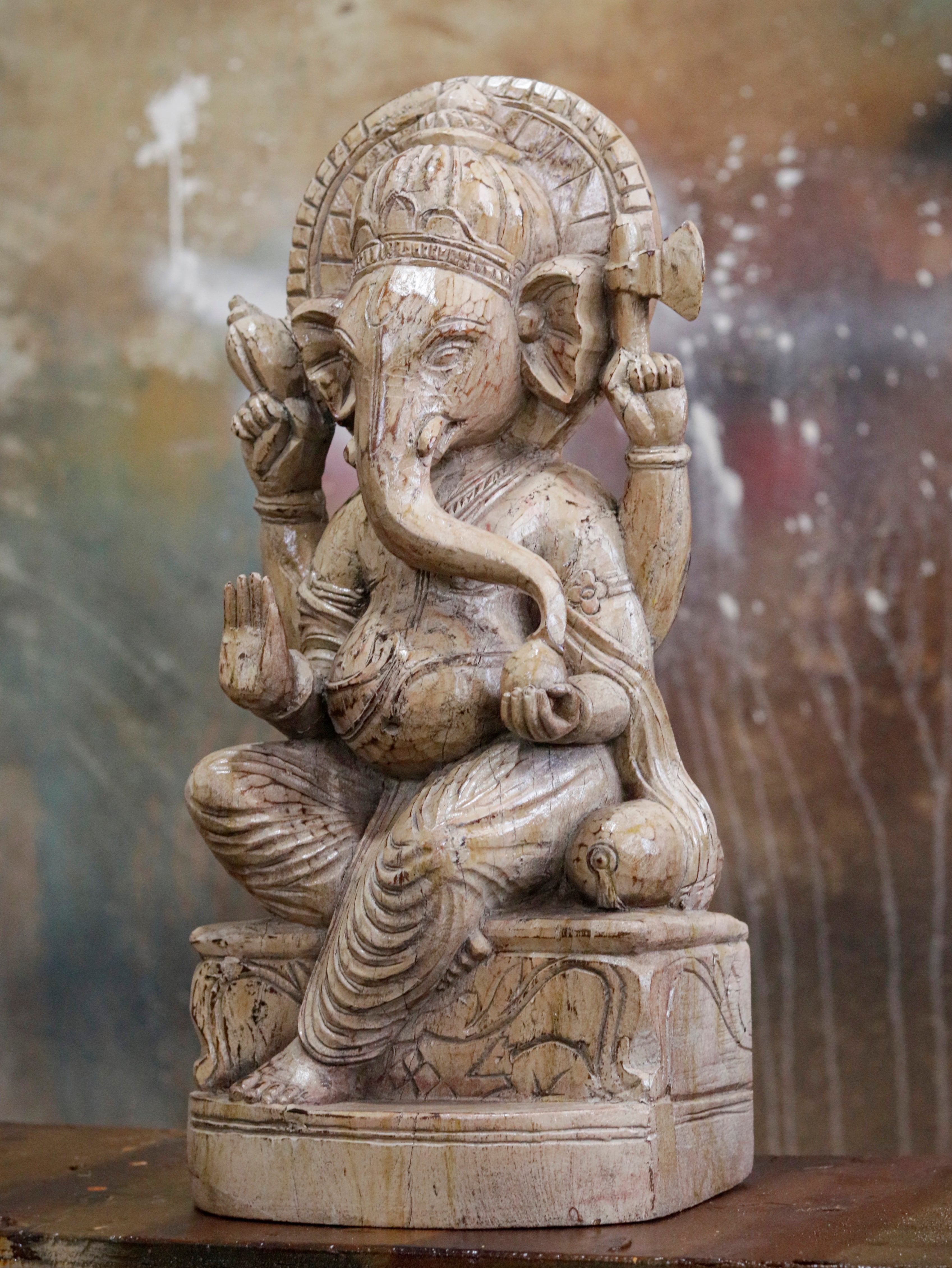 Traditional Spiritual Lord Ganesh Wooden Hand-Carved Wooden Wall Decor Traditional Décor